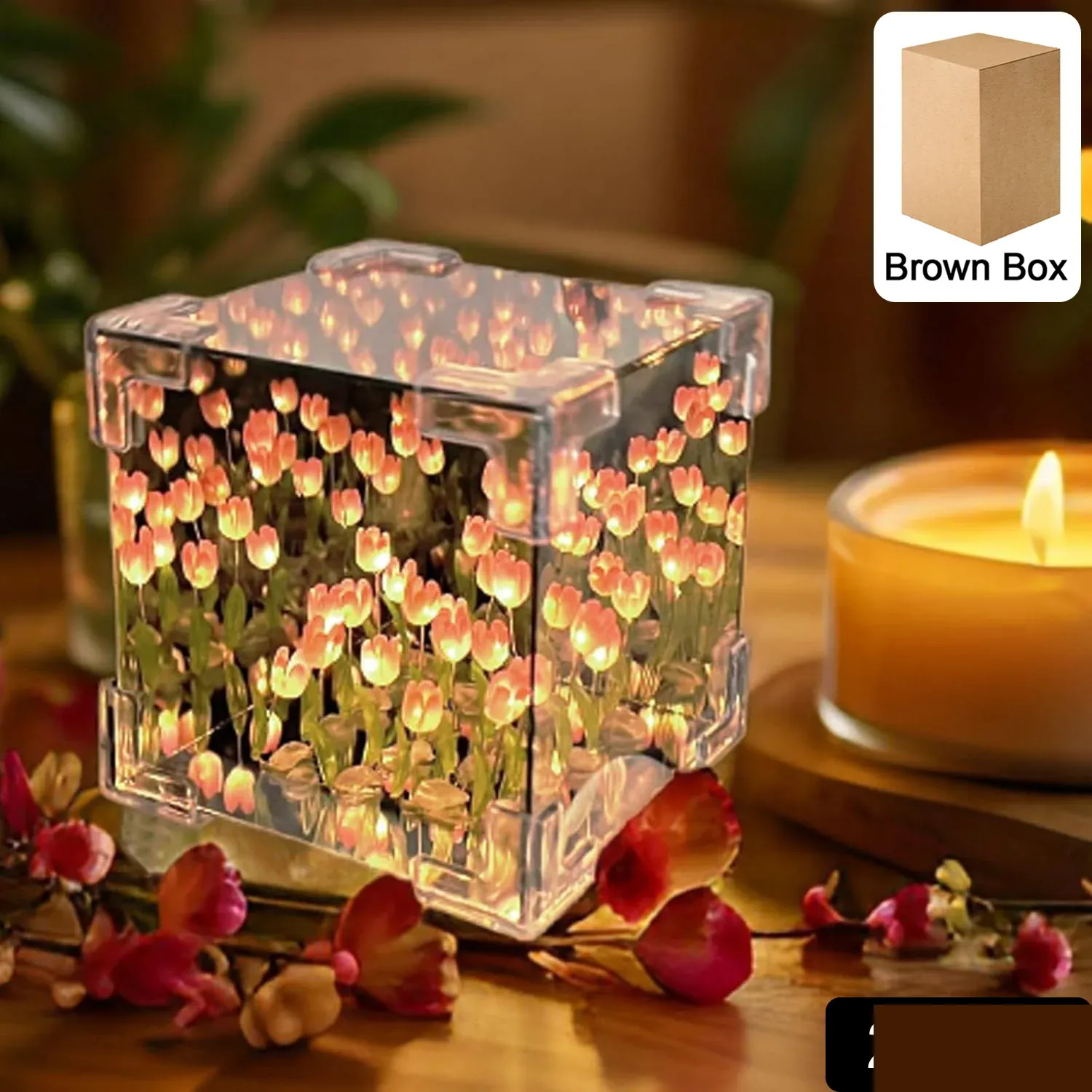 Tulip Flower LED Cube Night Lamp – Warm Ambient Decorative Light - Detailed Feature View 1
