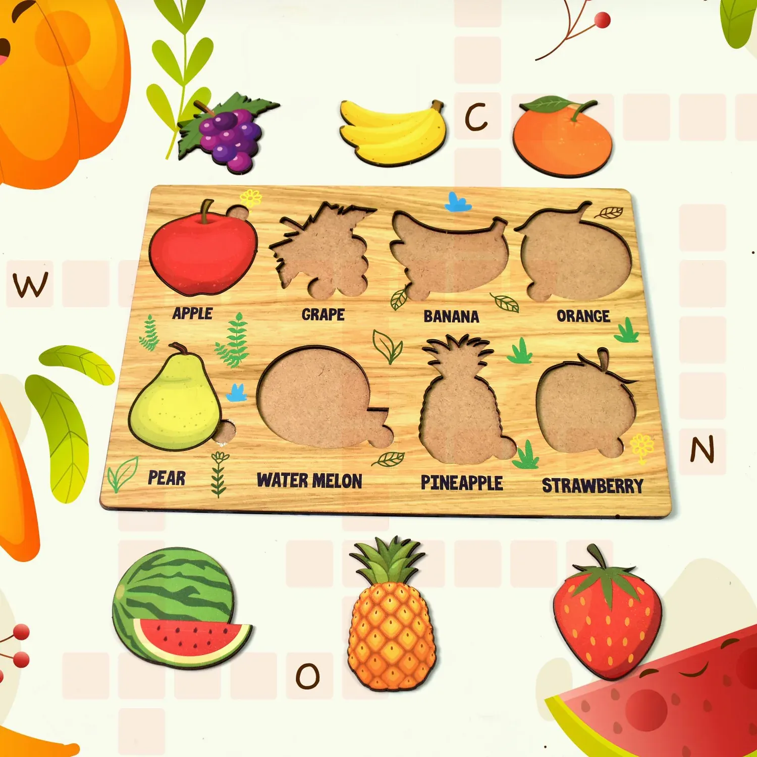 Premium Wooden Fruit Puzzle – Toddler Learning Board | Inventive Play - Buy Online at Alikart