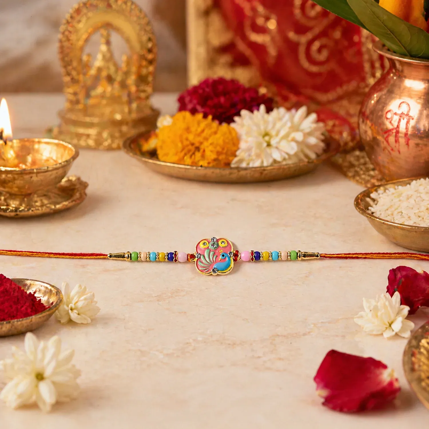 Peacock Rakhi – Exquisite Beaded Design for Traditional Raksha Bandhan - Detailed Feature View 2