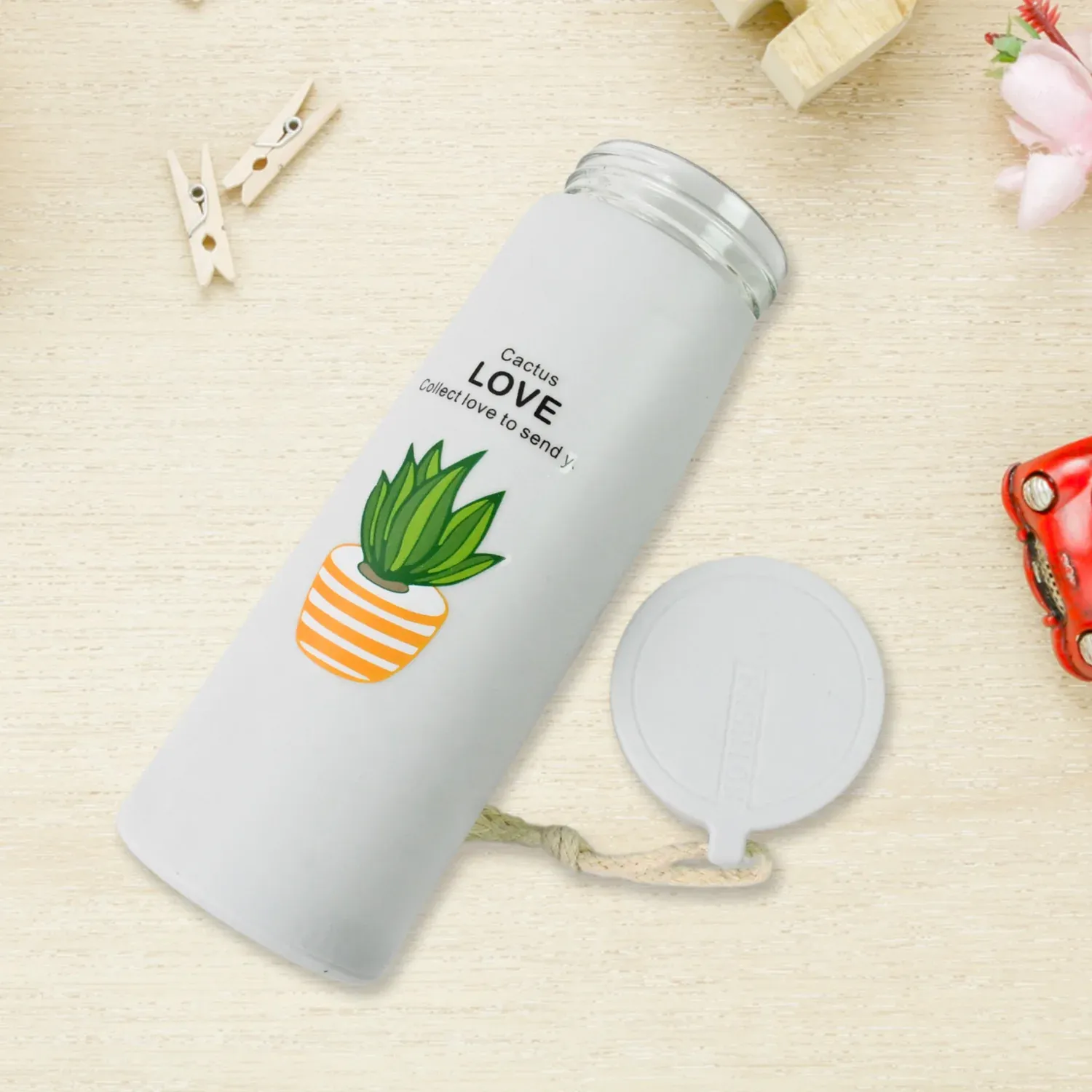 Glass Water Bottle – 450ml Borosilicate Leakproof with Bamboo Lid - Detailed Feature View 2