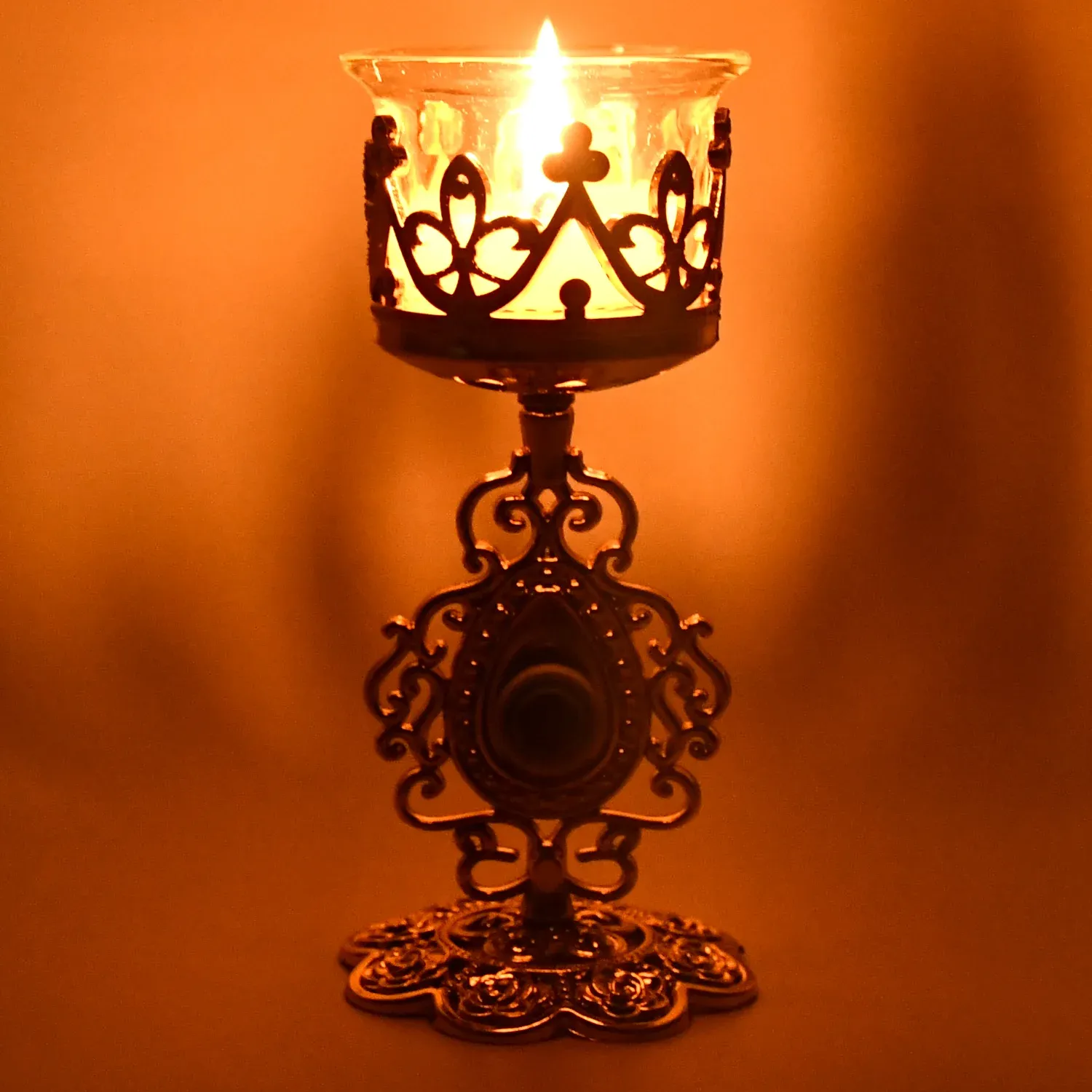 Diwali Candle Holder – Smokeless Glass Tea Light with Plastic Stand - Detailed Feature View 2