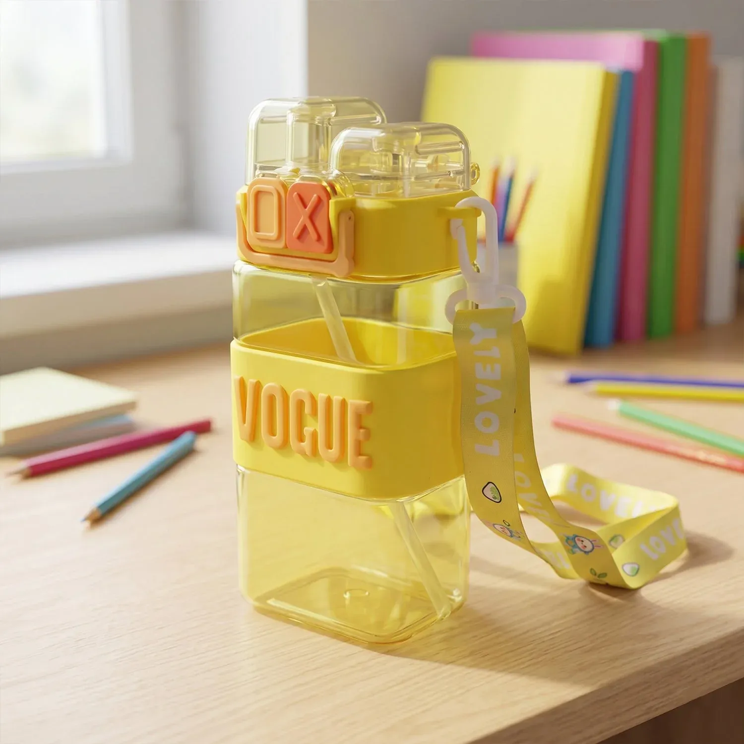 Girls Dual Compartment Water Bottle – Leakproof with Carry Strap - Detailed Feature View 2