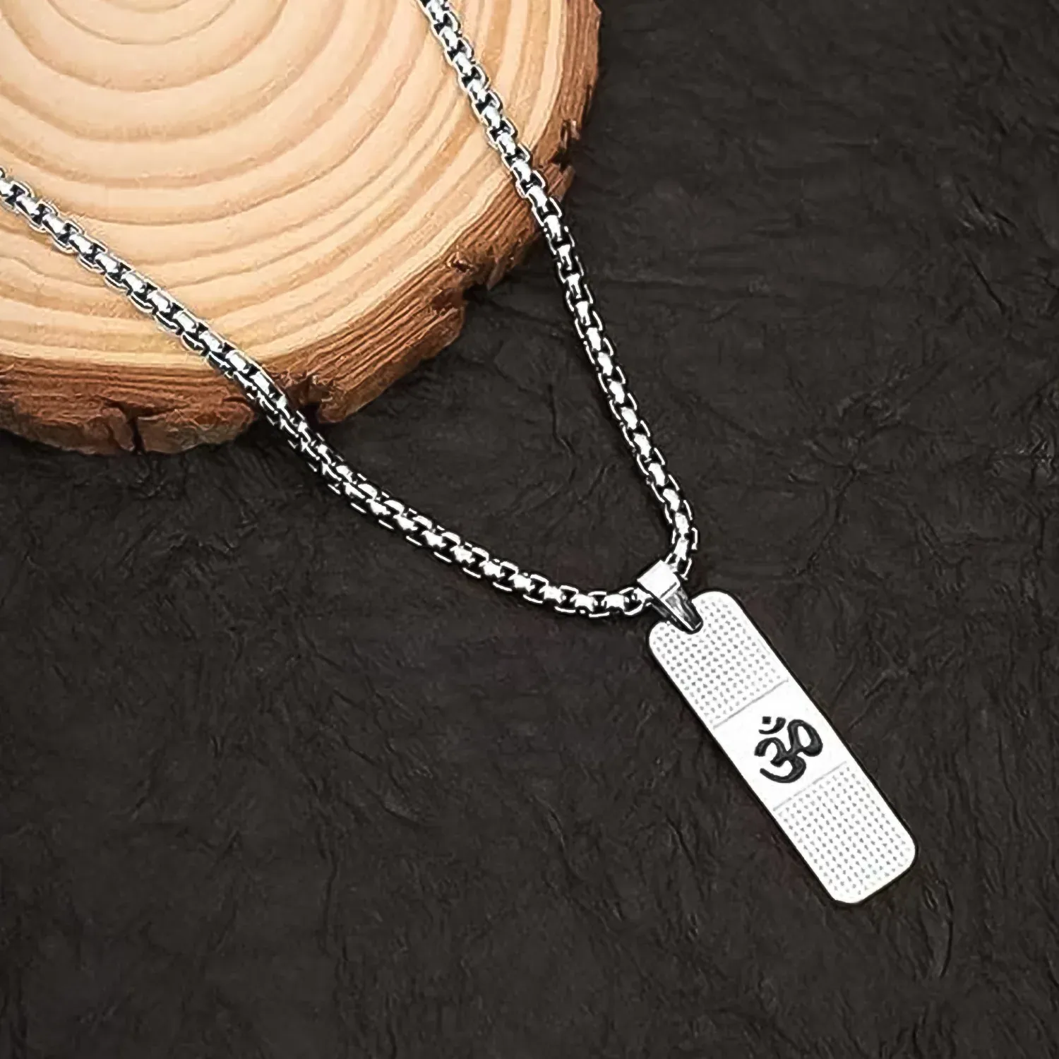 OM Symbol Dotted Locket Pendant – Silver Plated Spiritual Chain - Detailed Feature View 1