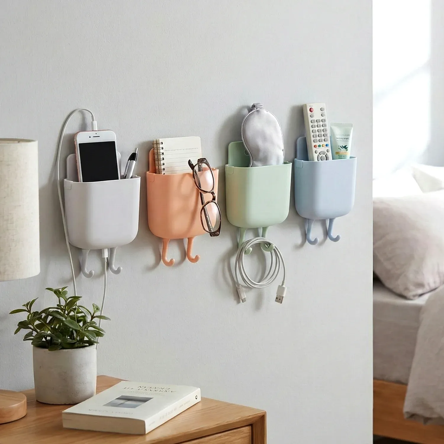 Premium Plastic Wall Mounted Mobile Charging Holder Set – Space Saving 4 Pc - Buy Online at Alikart