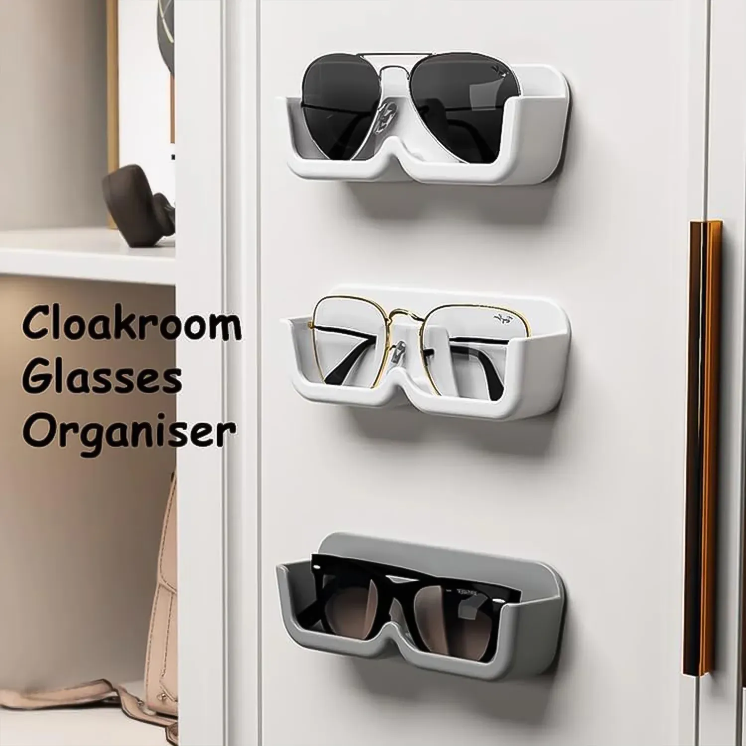 Wall Mounted Sunglasses Holder – 4 Pc Adhesive Set | GlimmerHome - Detailed Feature View 4