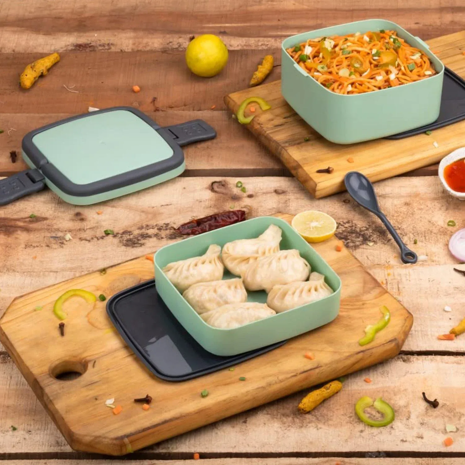 Premium Stackable Lunch Box – Green Double-Layer Tiffin | Lunchie Bunchie - Buy Online at Alikart