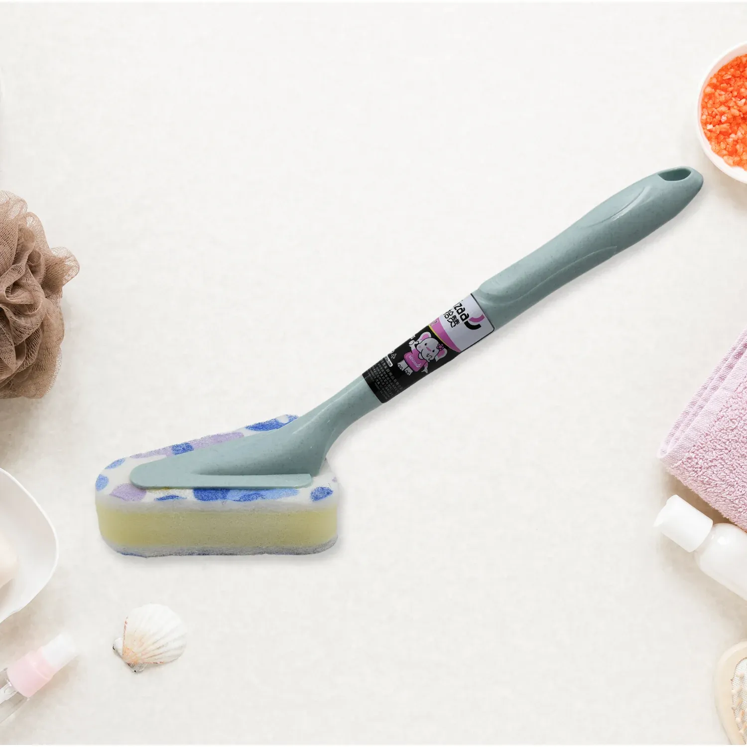 Triangular Sponge Brush – Long Handle Kitchen & Bathroom Cleaner | Velvet Wipe - Detailed Feature View 4