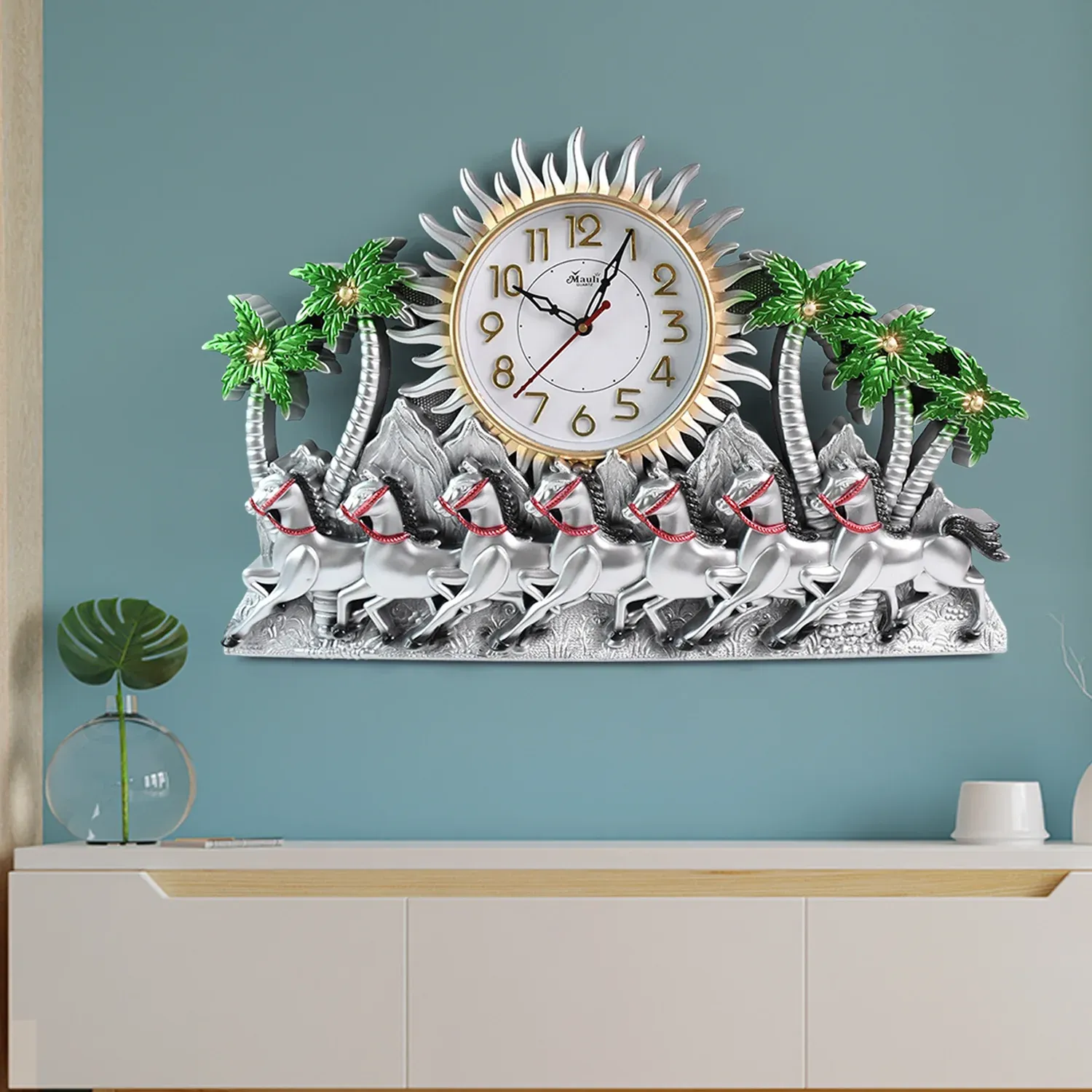 Plastic Wall Clock – Silent Sweep with Running Horse Design - Detailed Feature View 2