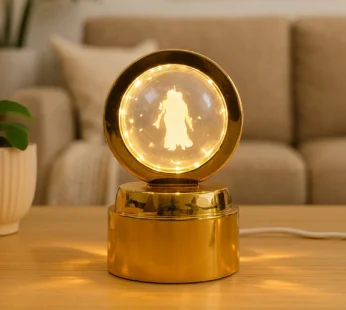 Radhe Krishna Crystal Ball Night Light – 360° Rotating LED Lamp