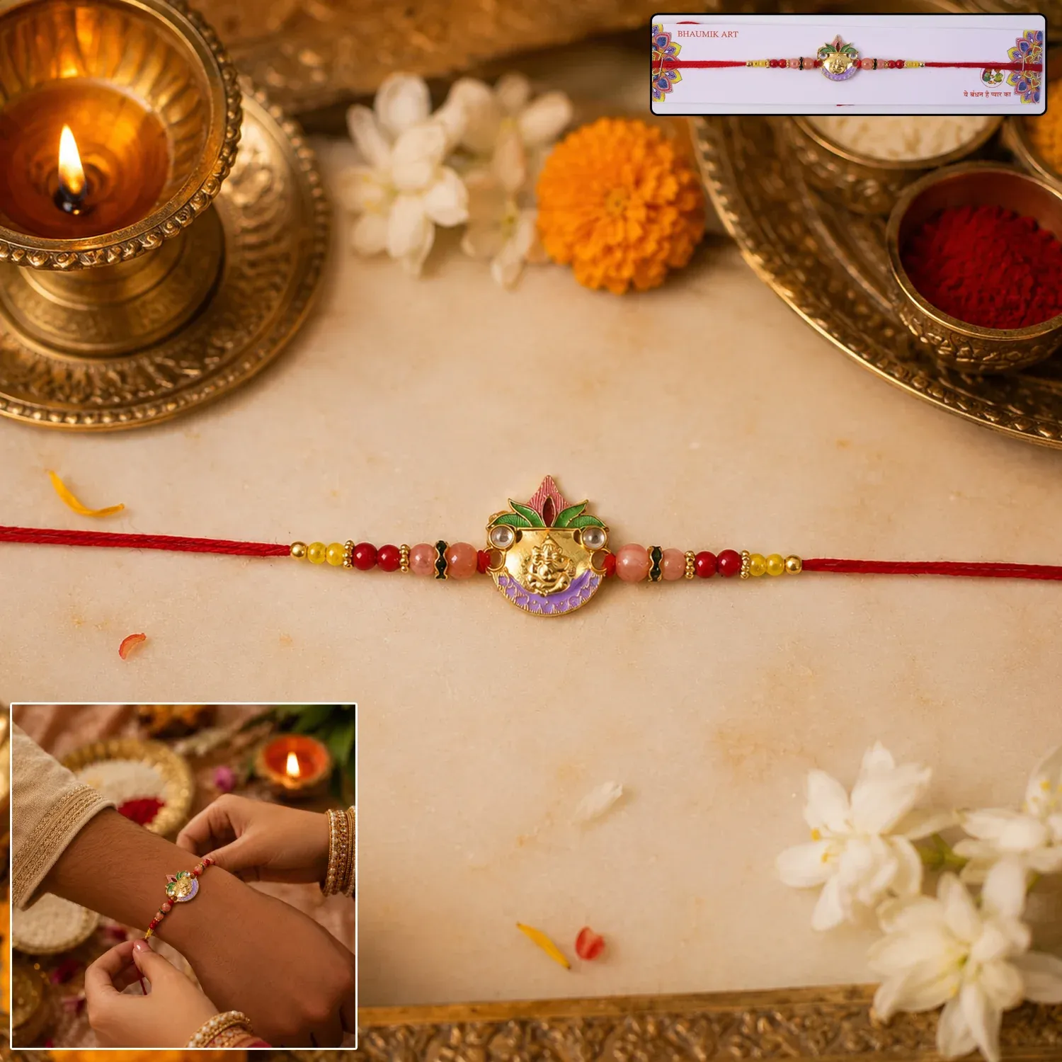 Ganesh Beaded Rakhi – Traditional & Beautiful Brother Gift - Detailed Feature View 7