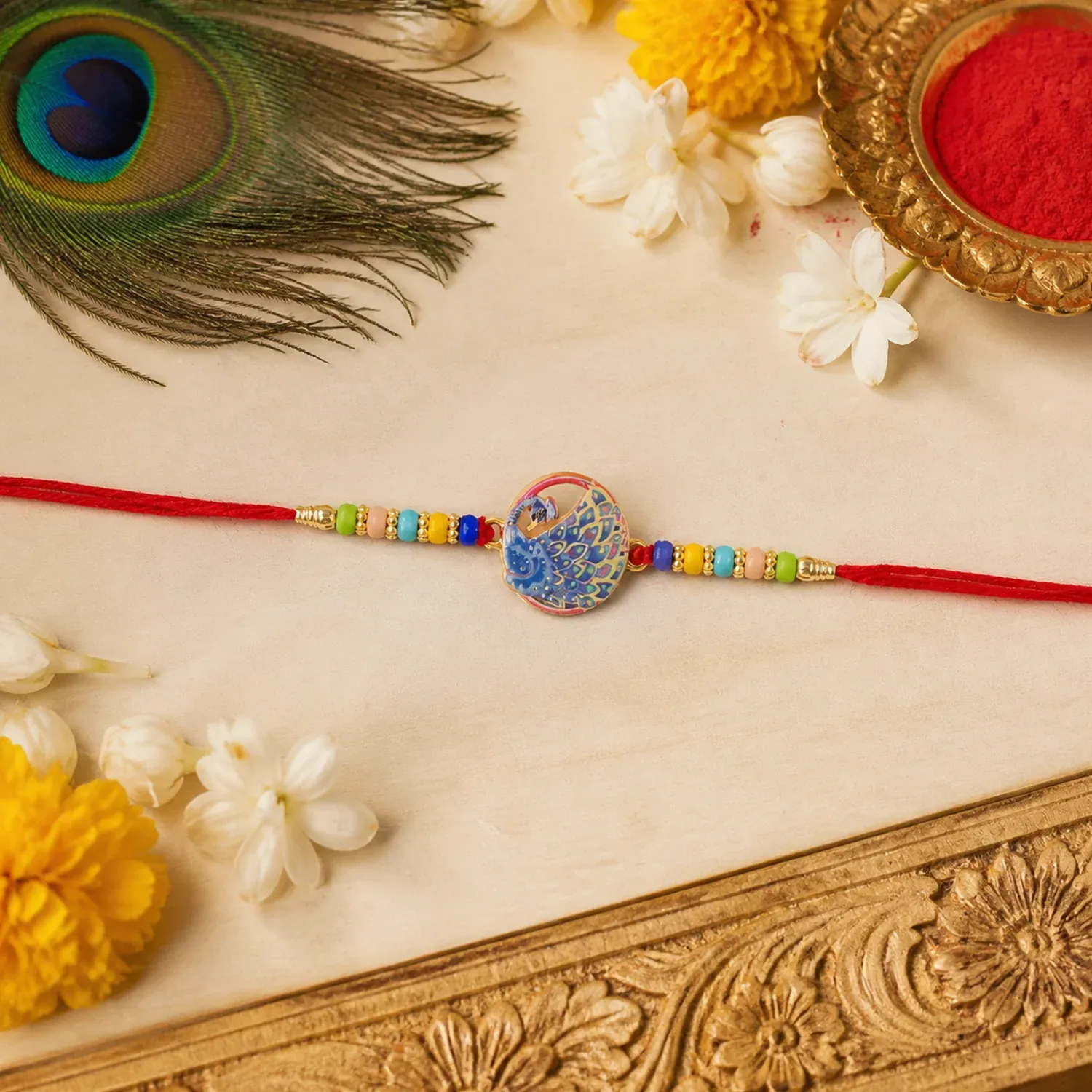 Peacock Rakhi – Vibrant Multicolor Beads for Raksha Bandhan - Detailed Feature View 2