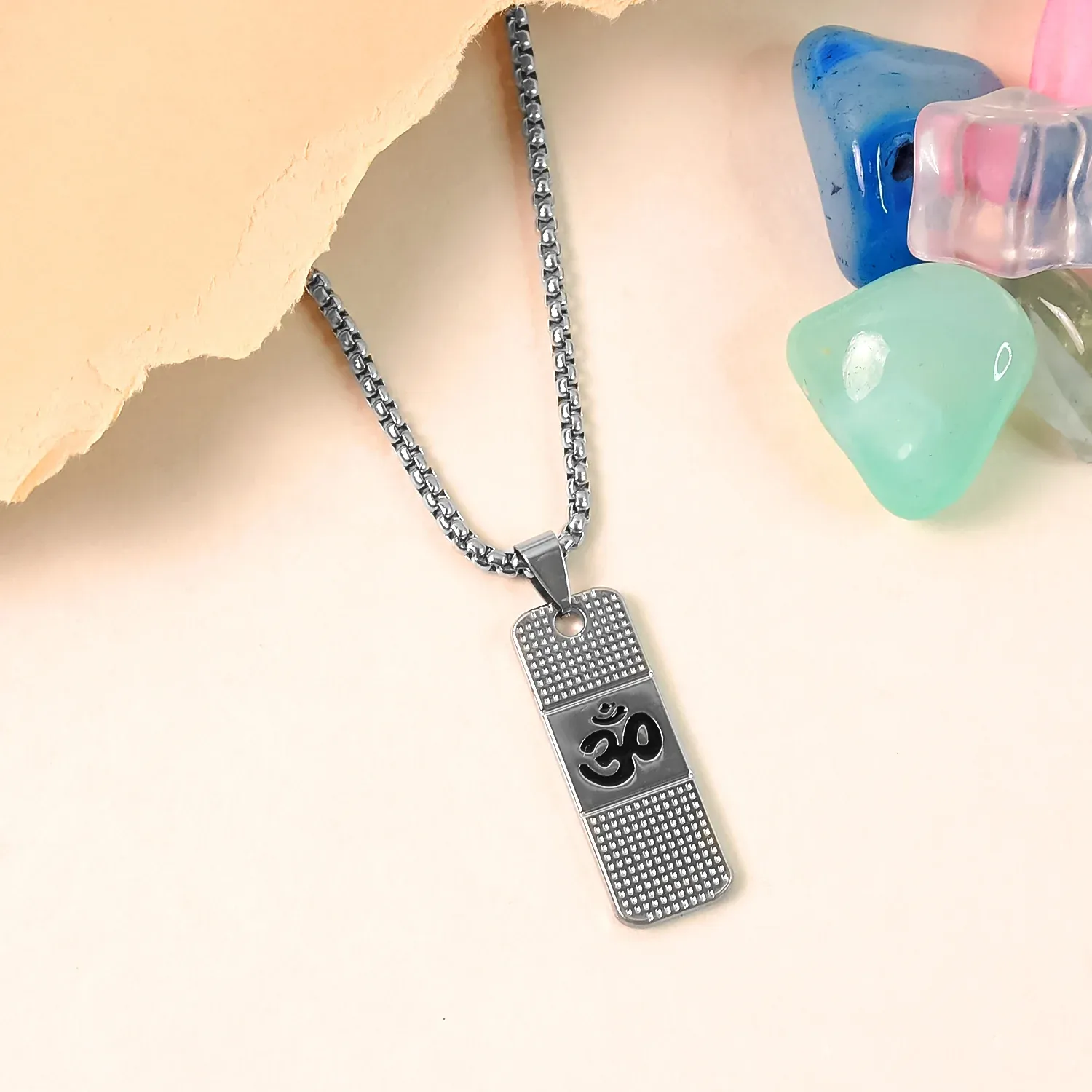 OM Symbol Dotted Locket Pendant – Silver Plated Spiritual Chain - Detailed Feature View 2