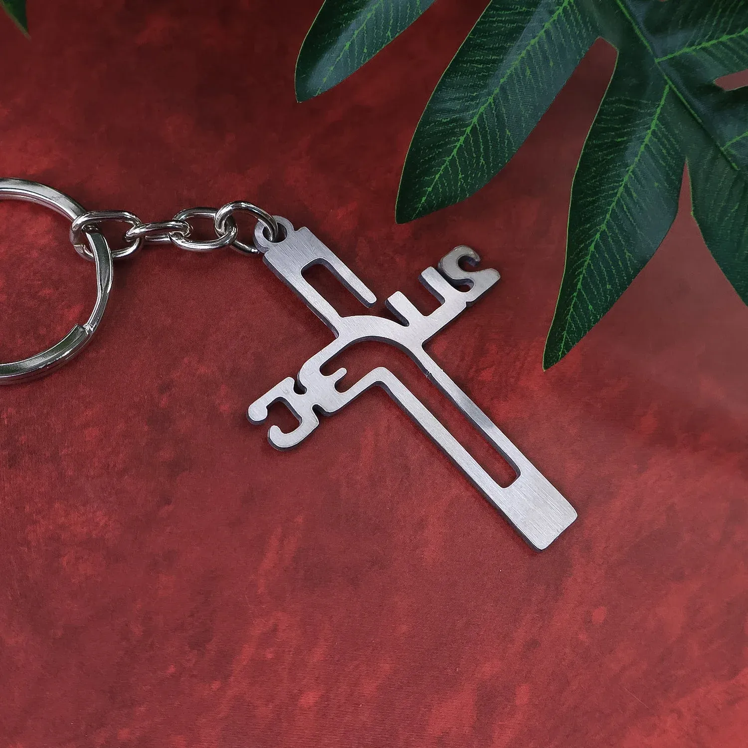 Metal Cross Keychain – Gujarati Jesus Script for Spiritual Style - Detailed Feature View 5