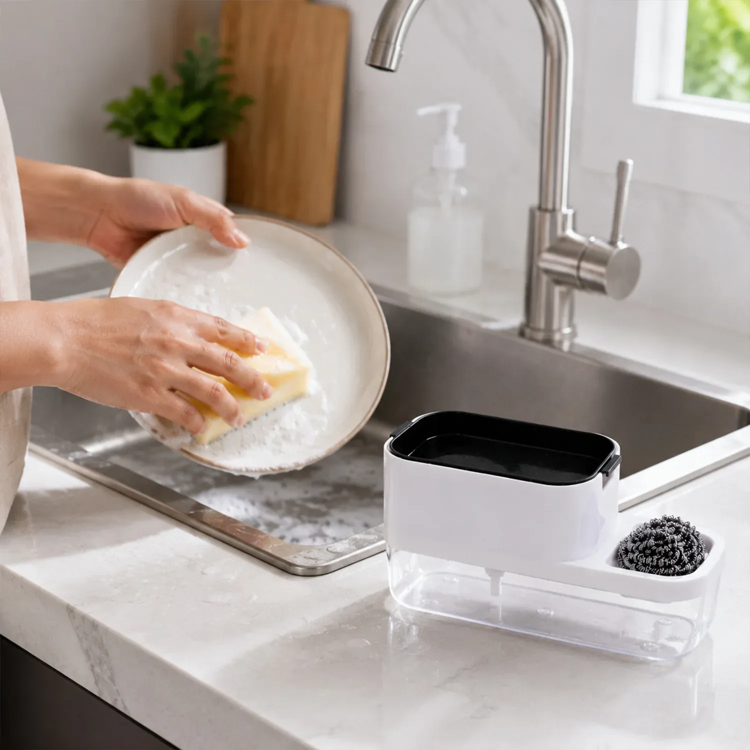Dish Soap Dispenser & Sponge Holder – Compact & Durable | VelvetBubbles - Detailed Feature View 3