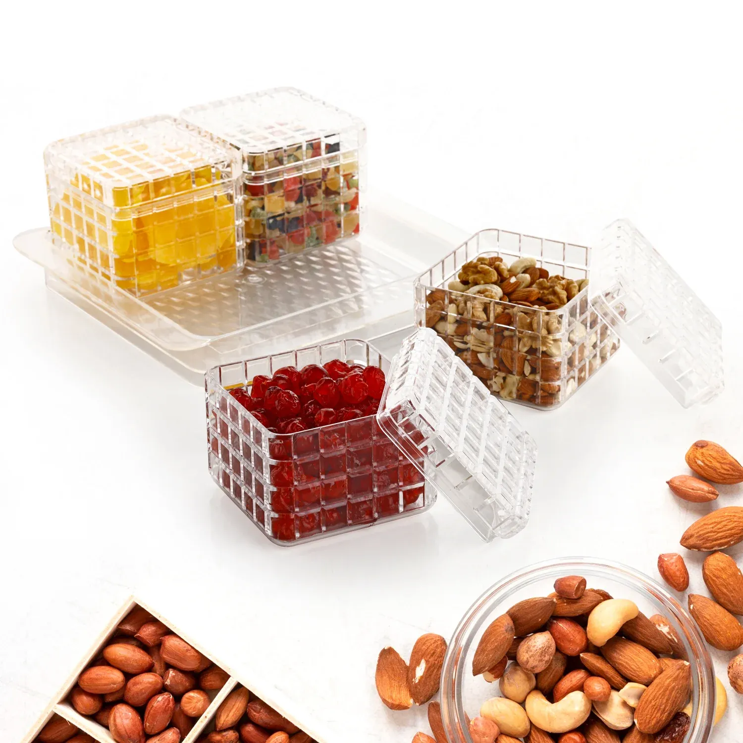 Dry Fruit Container Set – Acrylic 4-Piece Gift Tray | Ganesh - Detailed Feature View 2
