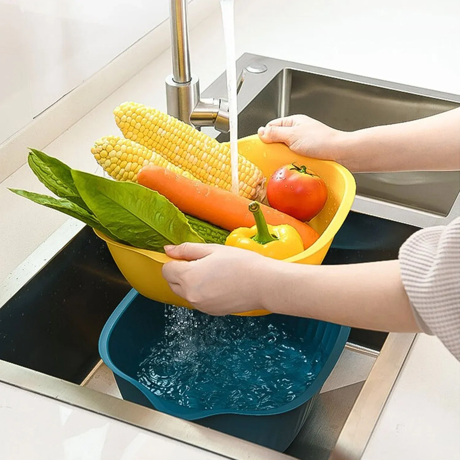 Washing Bowl & Strainer – Plastic Kitchen Basket Set | Vastate - Detailed Feature View 4
