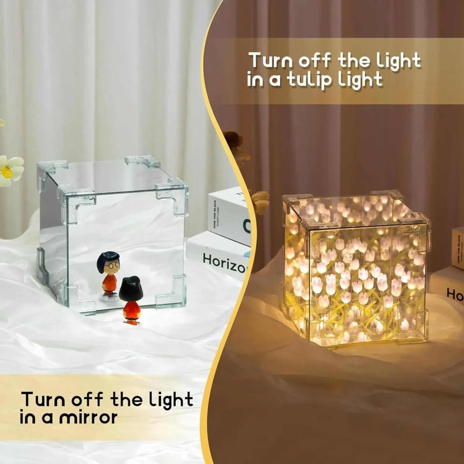 Tulip Flower LED Cube Night Lamp – Warm Ambient Decorative Light - Detailed Feature View 7