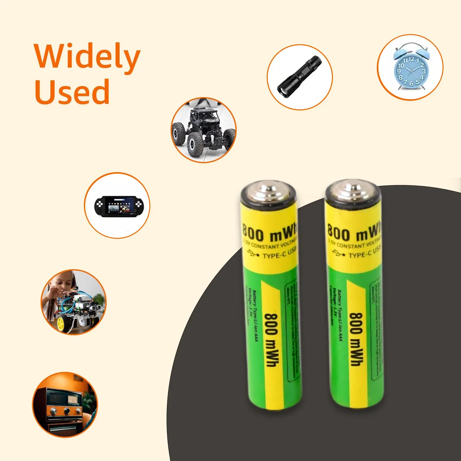 AAA Rechargeable Batteries 800mWh High Capacity 2 Pack - Detailed Feature View 5