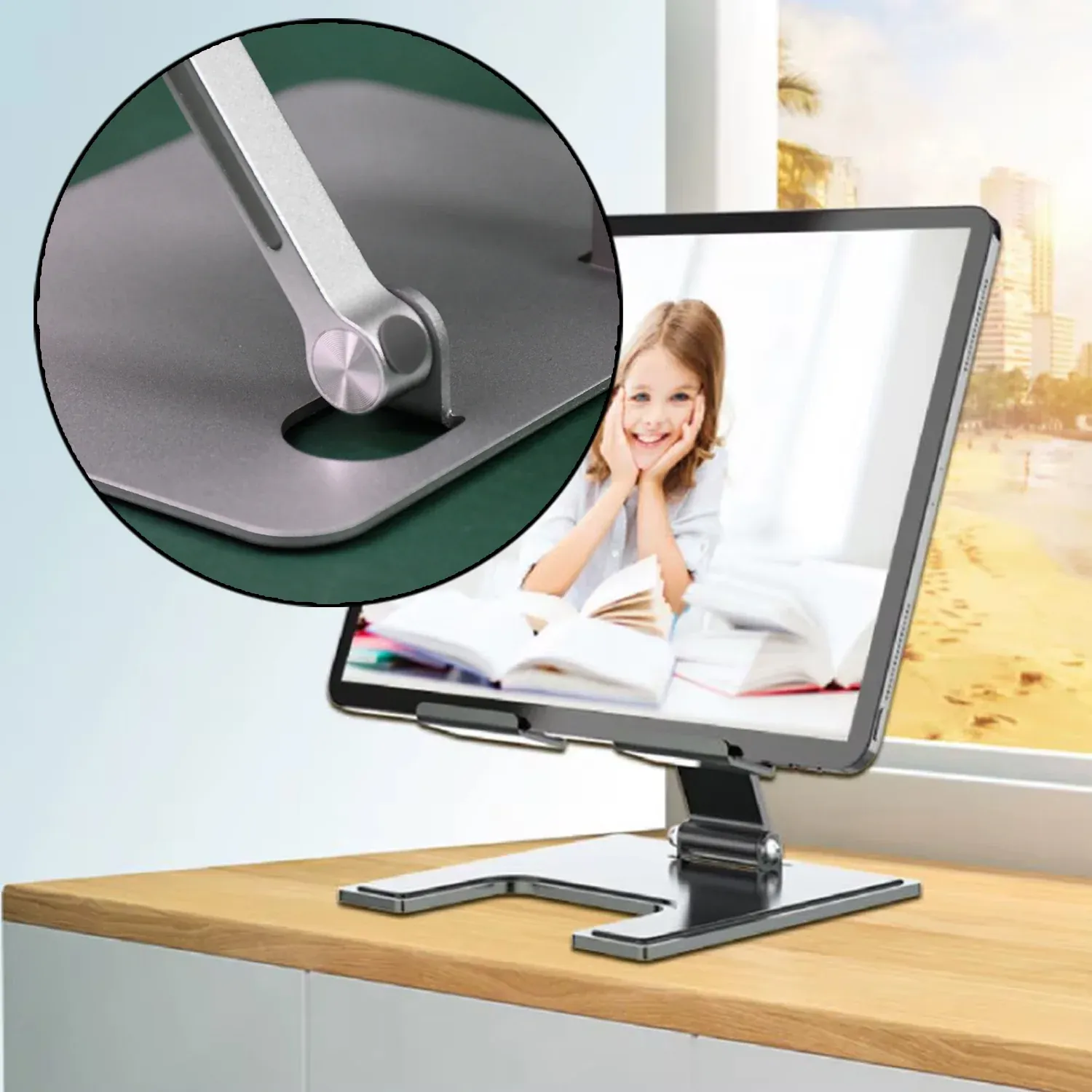 Tablet Stand – Adjustable Ergonomic Metal Alloy Holder | Wiregenix - Detailed Feature View 6