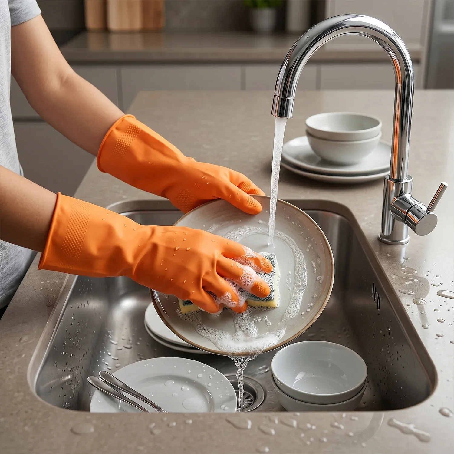 Waterproof Rubber Gloves – Reusable Kitchen & Household Protection - Detailed Feature View 3