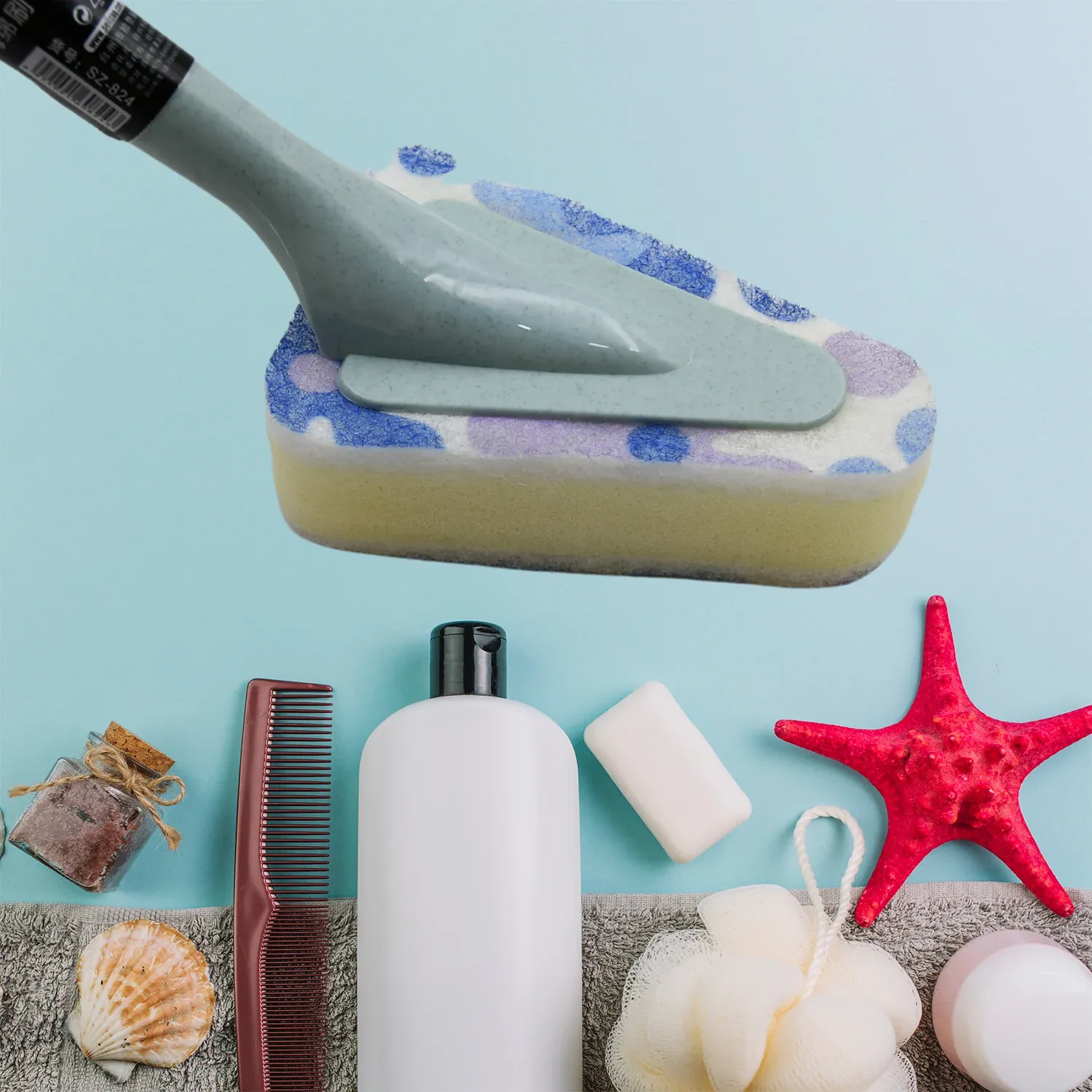 Triangular Sponge Brush – Long Handle Kitchen & Bathroom Cleaner | Velvet Wipe - Detailed Feature View 2