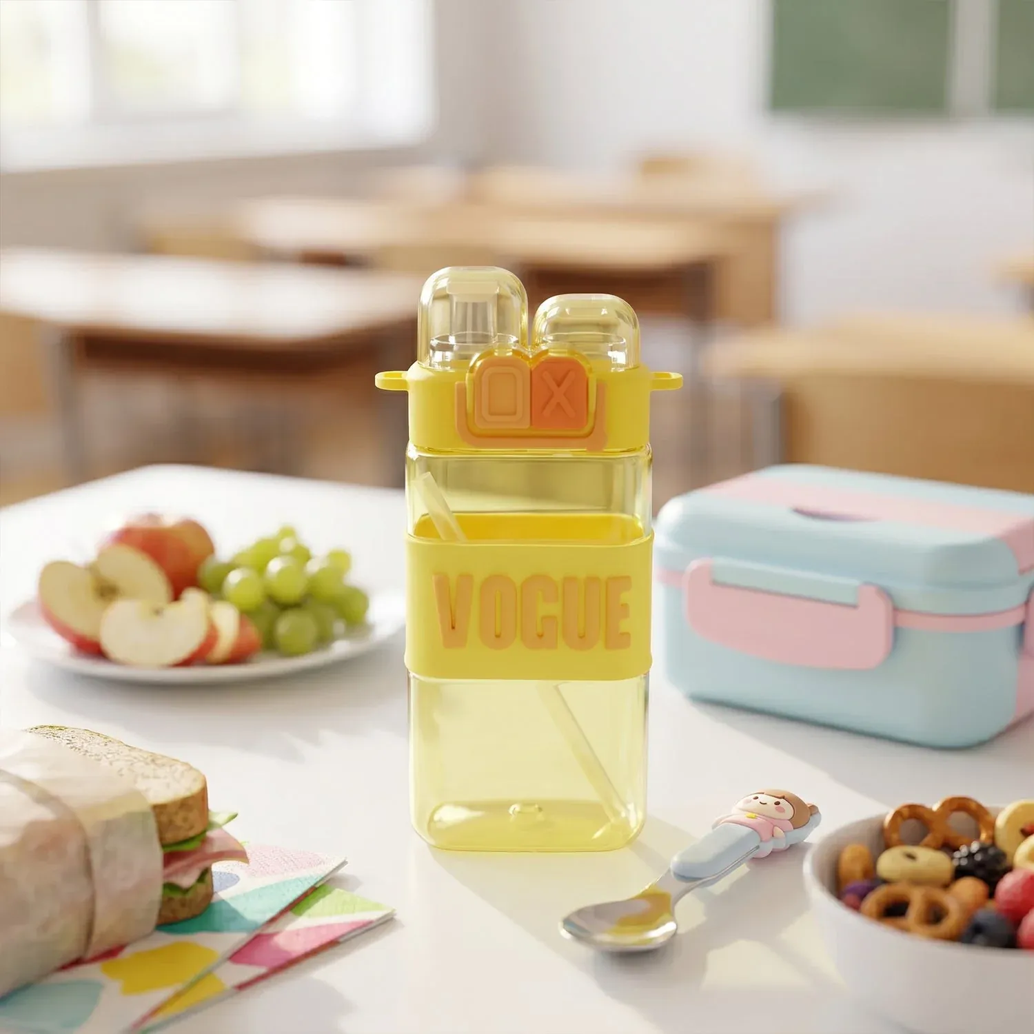 Girls Dual Compartment Water Bottle – Leakproof with Carry Strap - Detailed Feature View 3