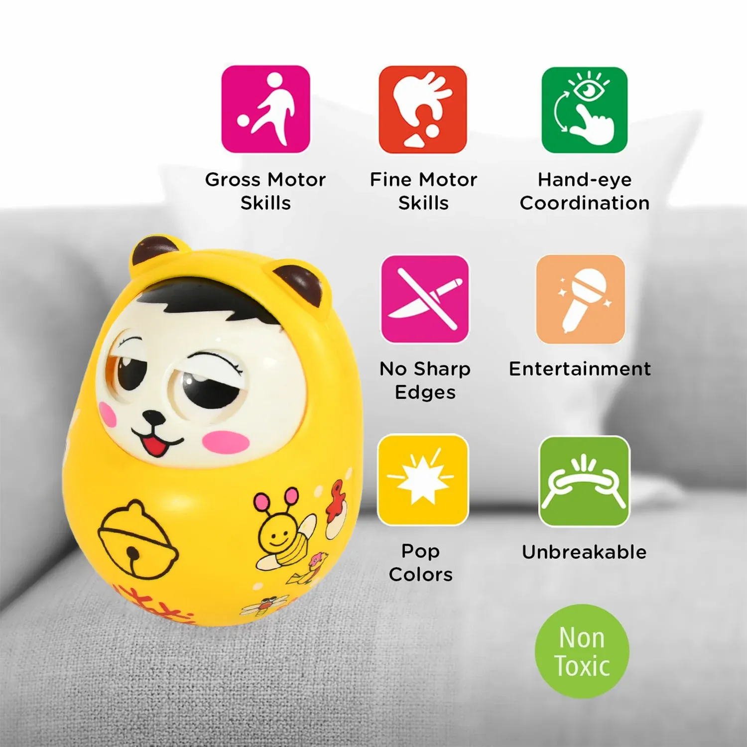 Musical Roly Poly Toy – Wobbling Doll for Babies | Aditi - Detailed Feature View 5