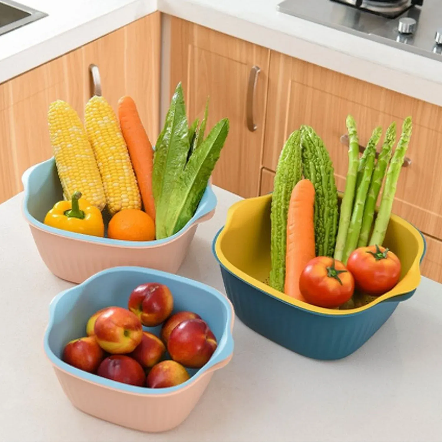 Washing Bowl & Strainer – Plastic Kitchen Basket Set | Vastate - Detailed Feature View 2