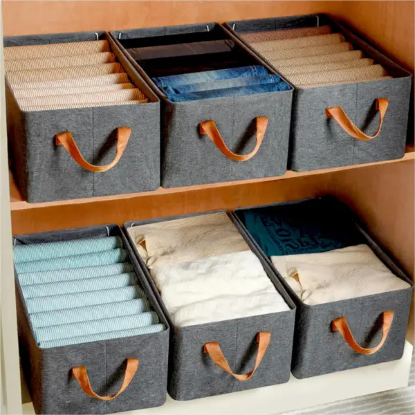 Foldable Storage Box – 46.5 cm Cotton Linen Organizer | Organivo