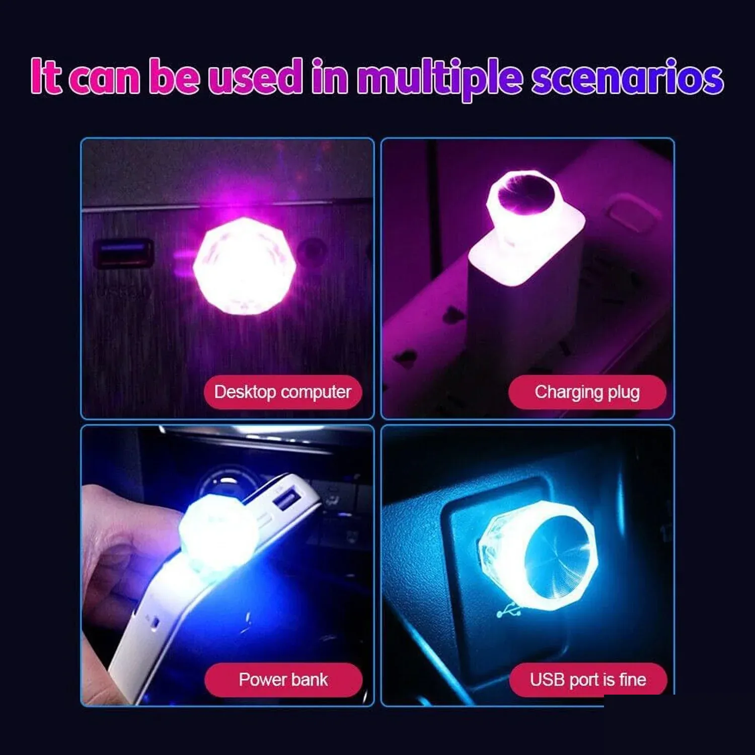 USB Car Interior Light – Diamond Shape LED Lamp - Detailed Feature View 2