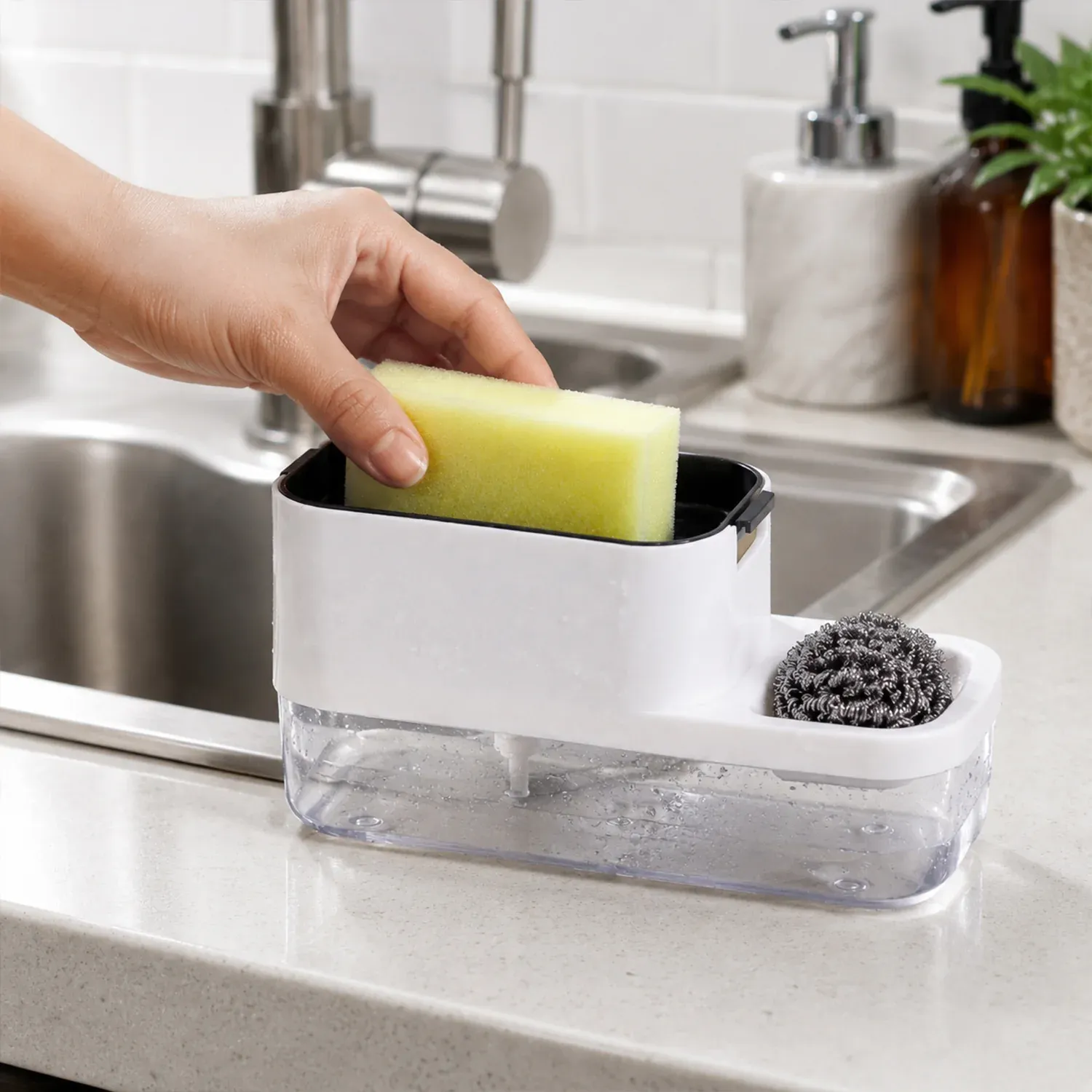 Dish Soap Dispenser & Sponge Holder – Compact & Durable | VelvetBubbles - Detailed Feature View 6
