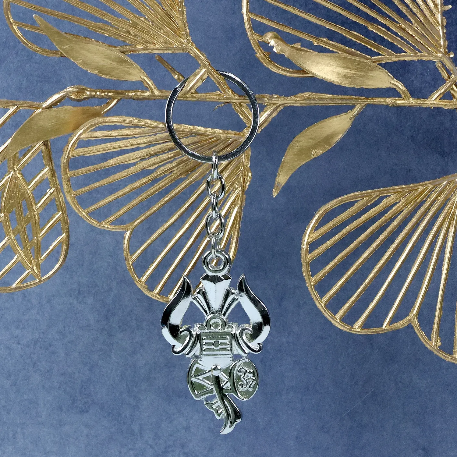 Trishul Damru Keychain – Durable Silver Metal Spiritual Accessory - Detailed Feature View 5