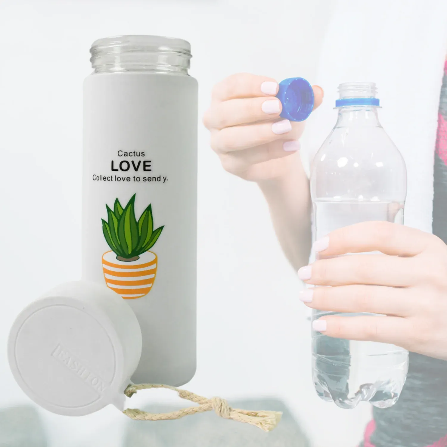 Glass Water Bottle – 450ml Borosilicate Leakproof with Bamboo Lid - Detailed Feature View 5