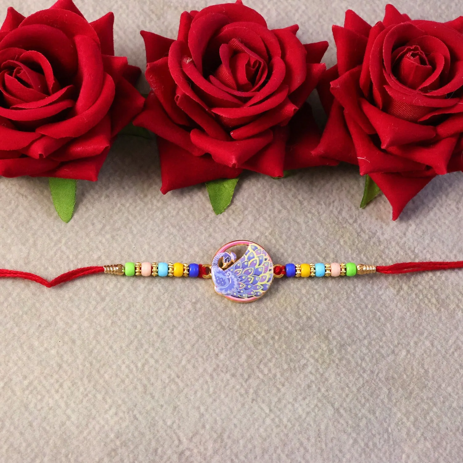 Peacock Rakhi – Vibrant Multicolor Beads for Raksha Bandhan - Detailed Feature View 4
