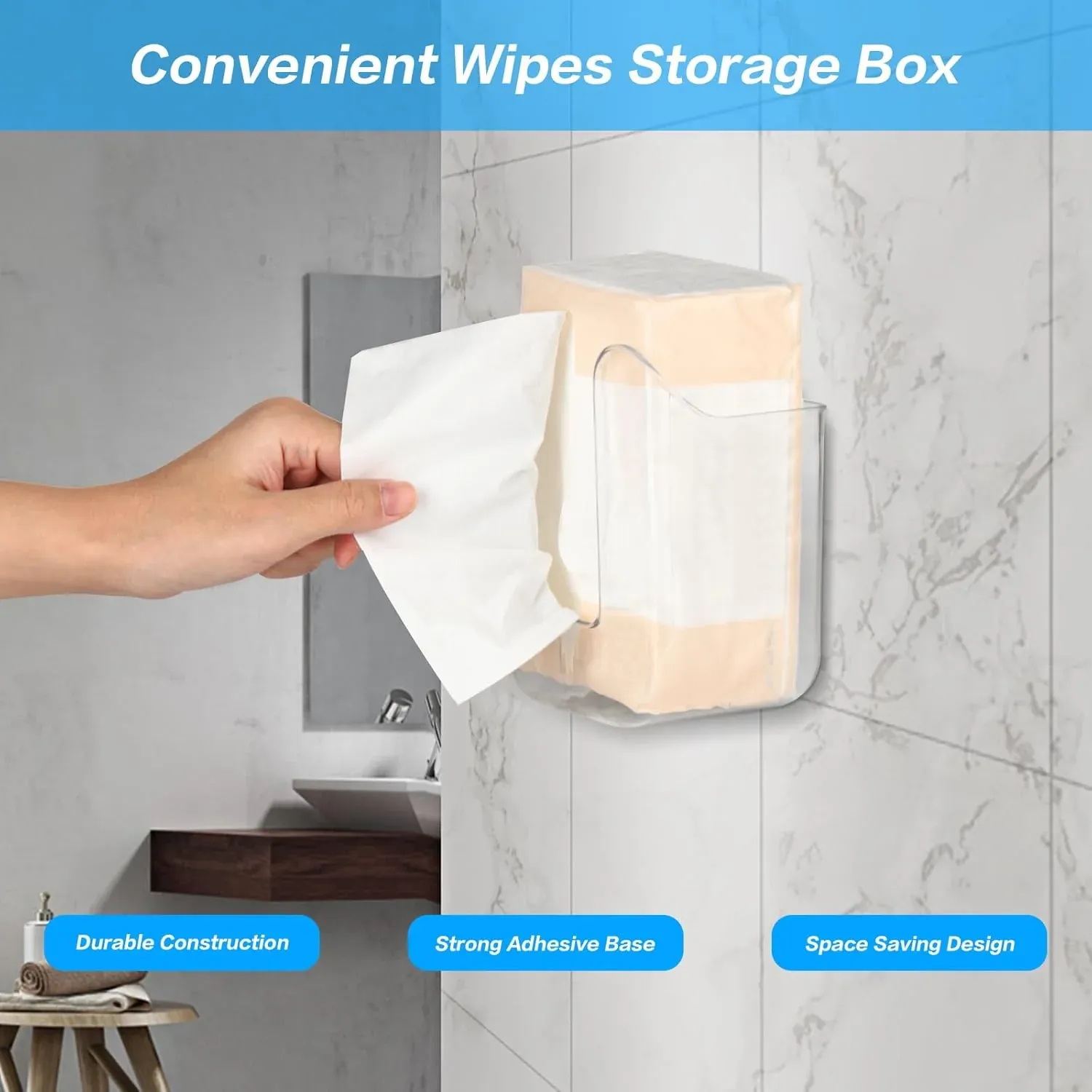 Tissue Dispenser Holder – Self-Adhesive Wall-Mounted Design - Detailed Feature View 2