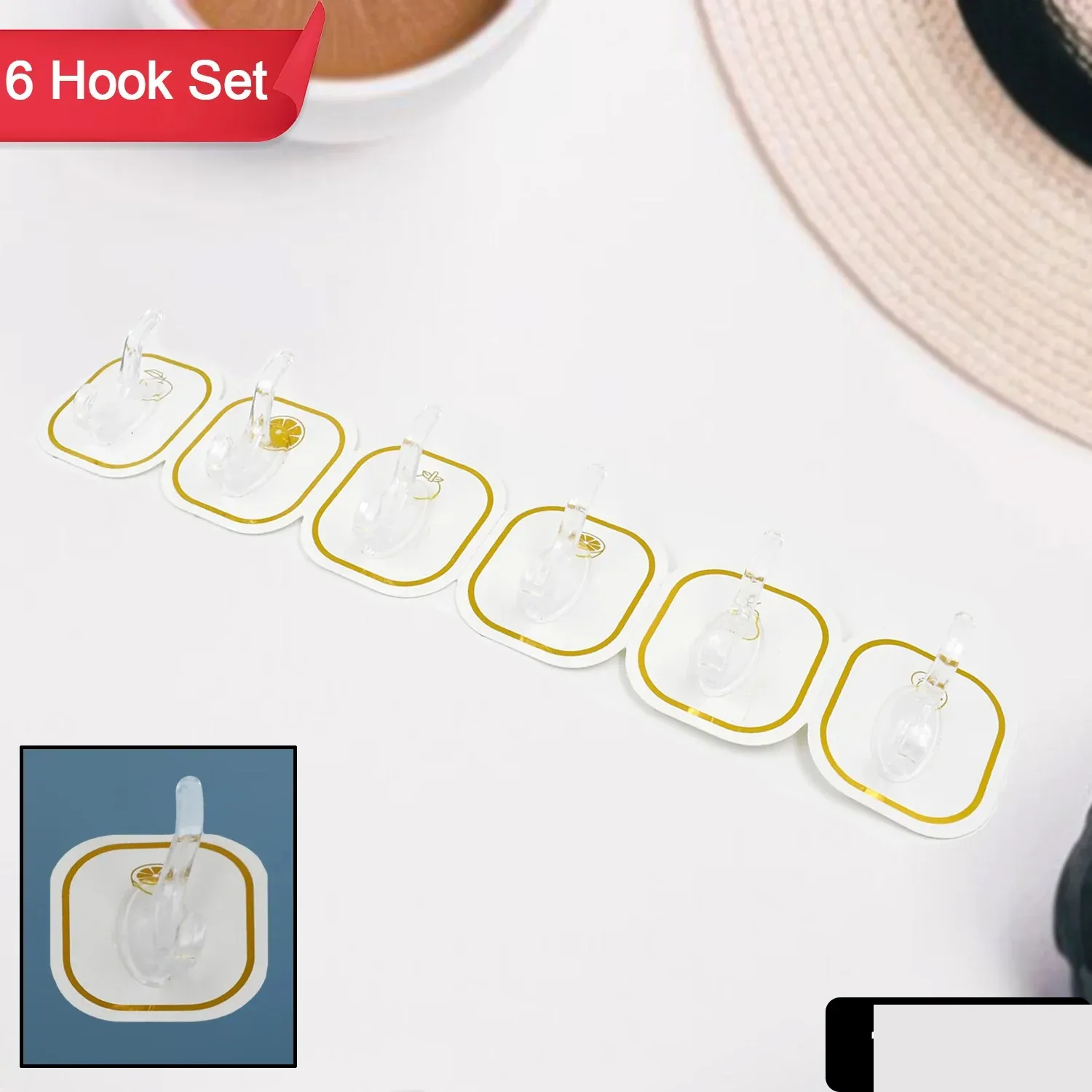 Transparent Adhesive Hooks (6 Pcs) – Strong & Reusable | GlimmerHome - Detailed Feature View 1