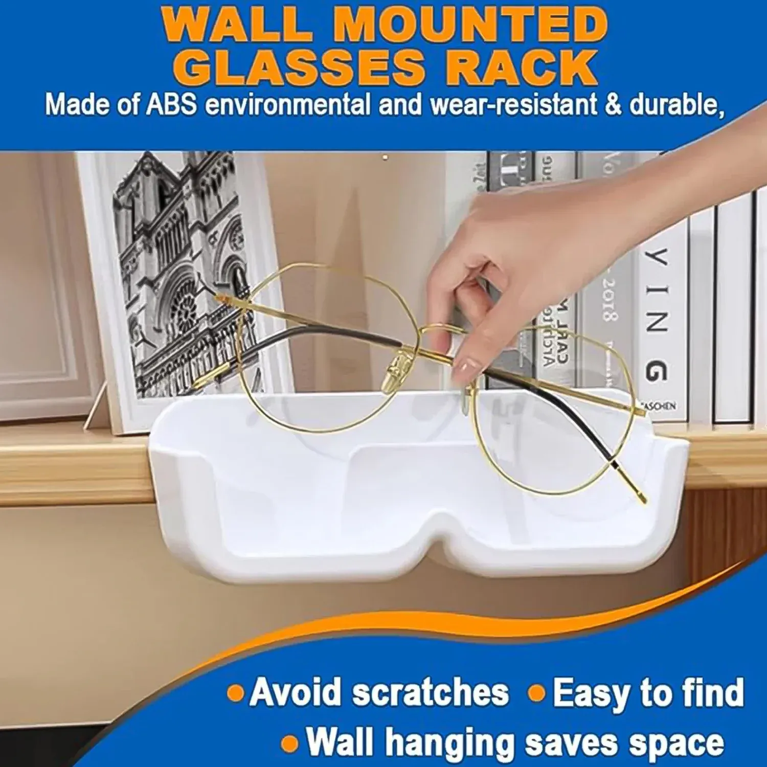 Wall Mounted Sunglasses Holder – 4 Pc Adhesive Set | GlimmerHome - Detailed Feature View 3
