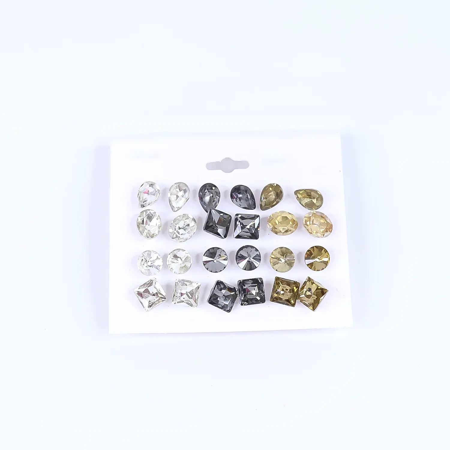 Stud Earrings with Single Stone – Set of 12 Alloy Earrings - Detailed Feature View 2