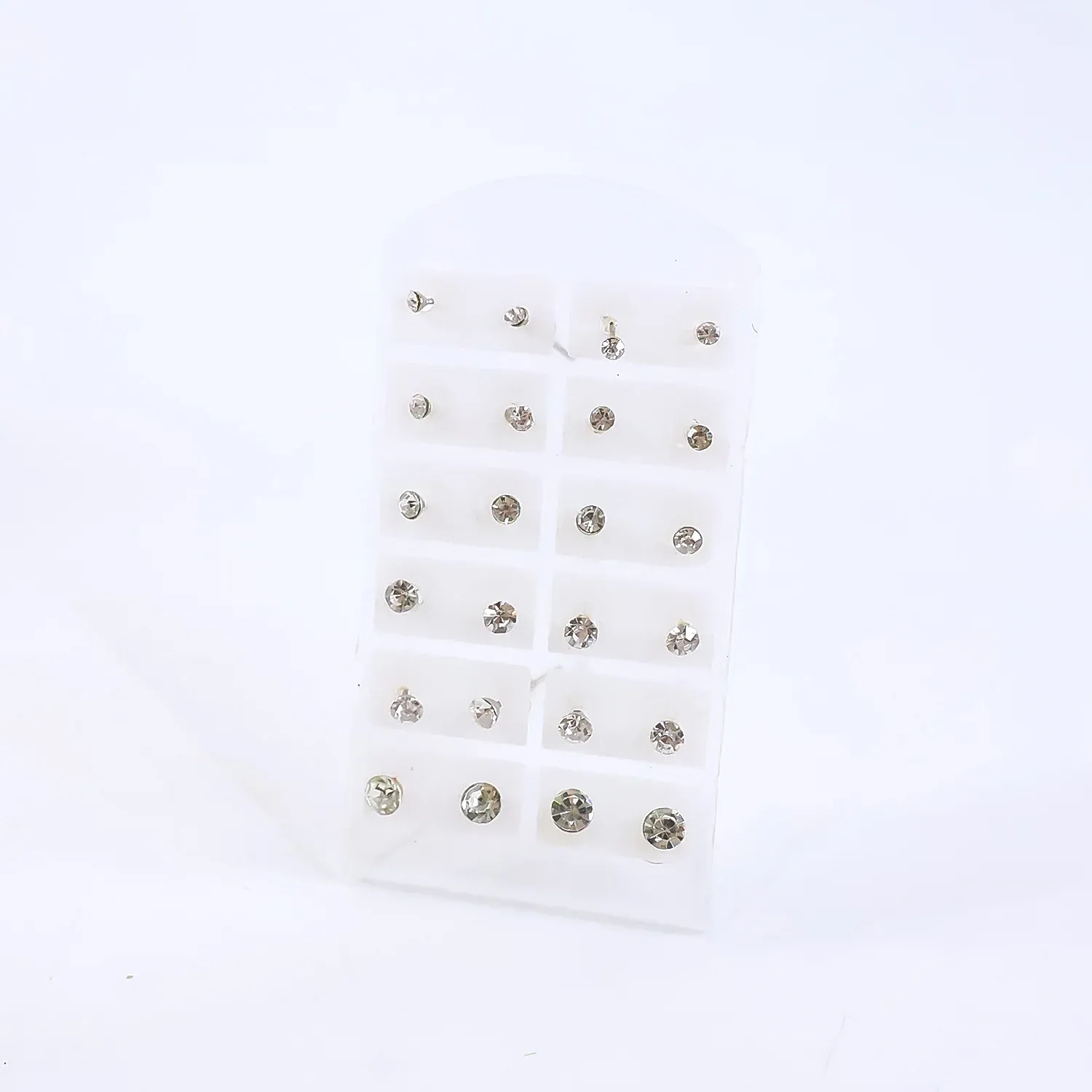Silver-Plated Stud Earrings Set of 12 – Elegant Single Stone Design - Detailed Feature View 3