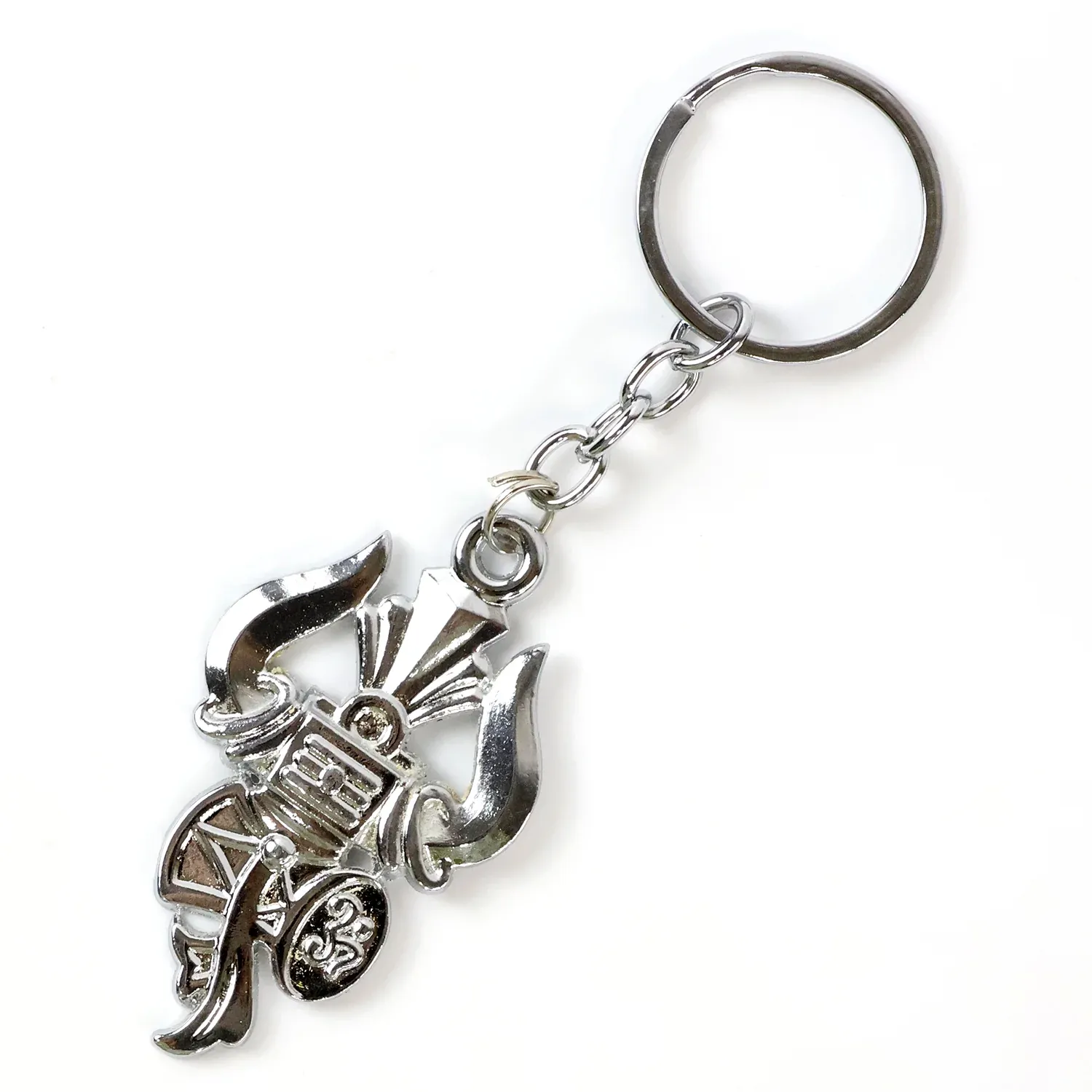 Trishul Damru Keychain – Durable Silver Metal Spiritual Accessory - Detailed Feature View 4