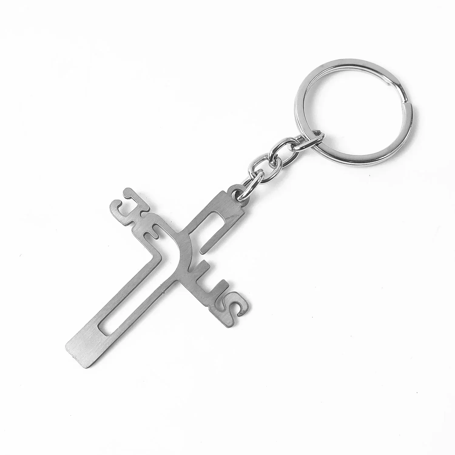 Metal Cross Keychain – Gujarati Jesus Script for Spiritual Style - Detailed Feature View 4