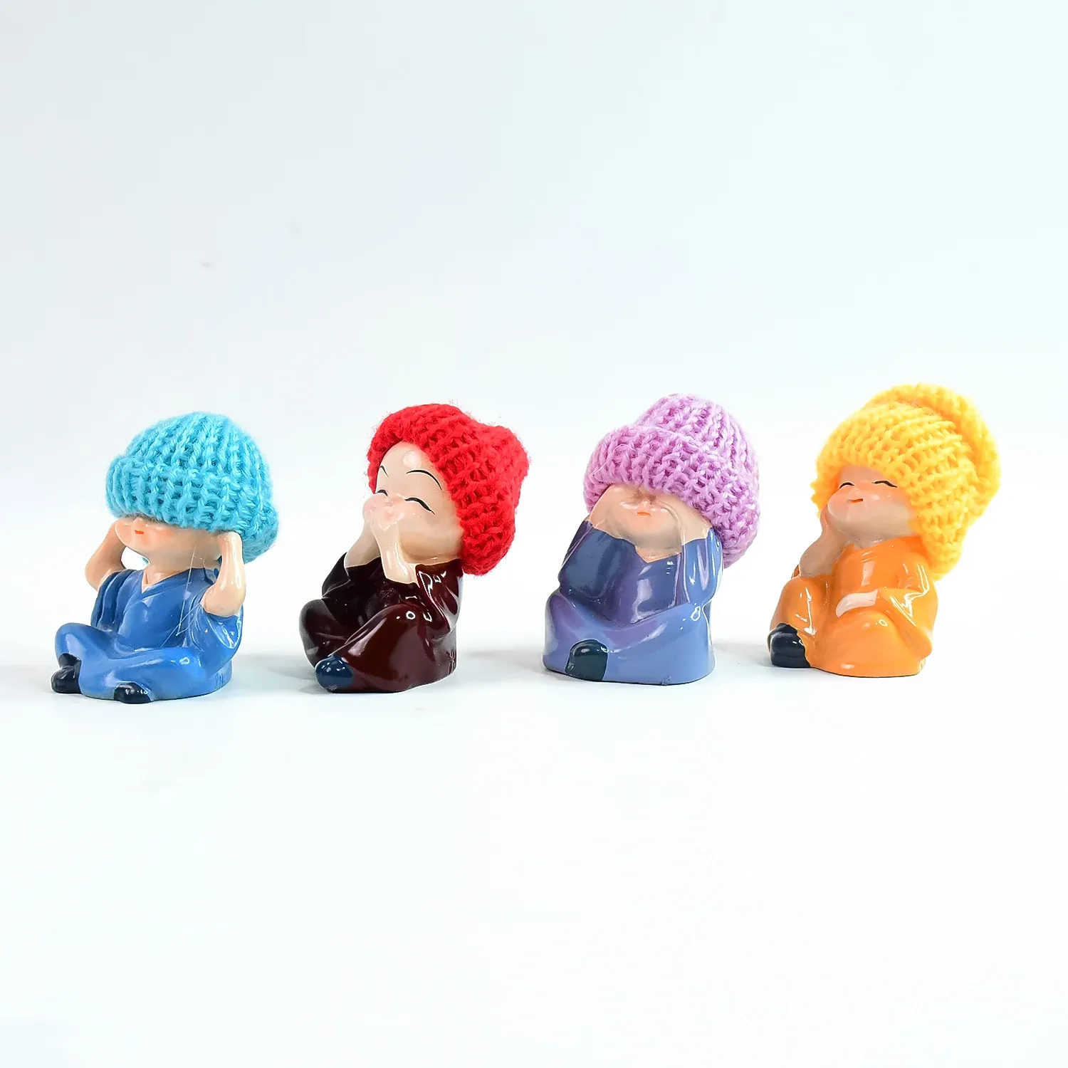 Resin Monk Buddha Showpiece Set of 4 – Spiritual Home Decor - Detailed Feature View 4