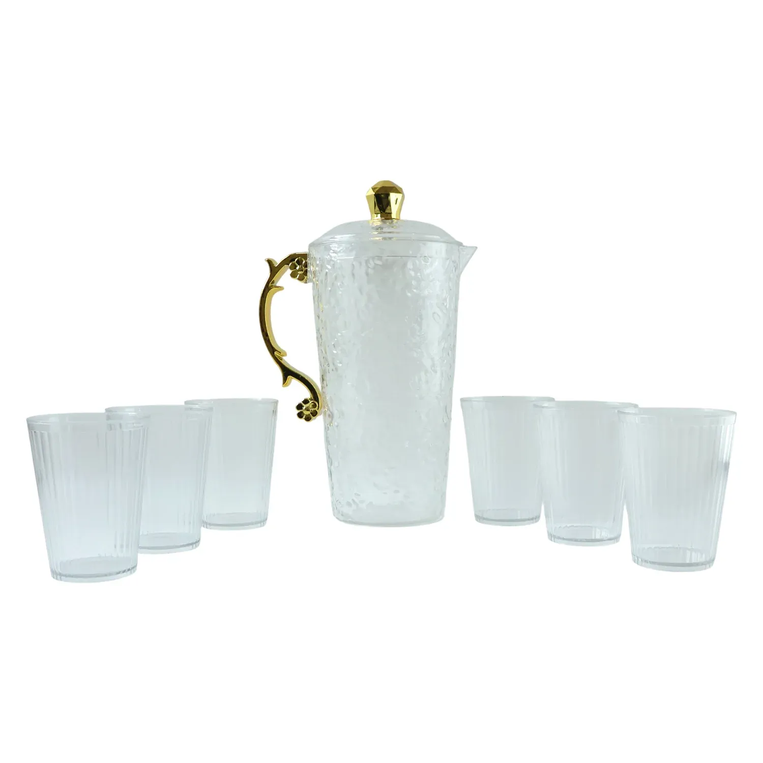 Textured Glass Water Jug Set – Elegant 1 Jug with 6 Glasses - Detailed Feature View 4