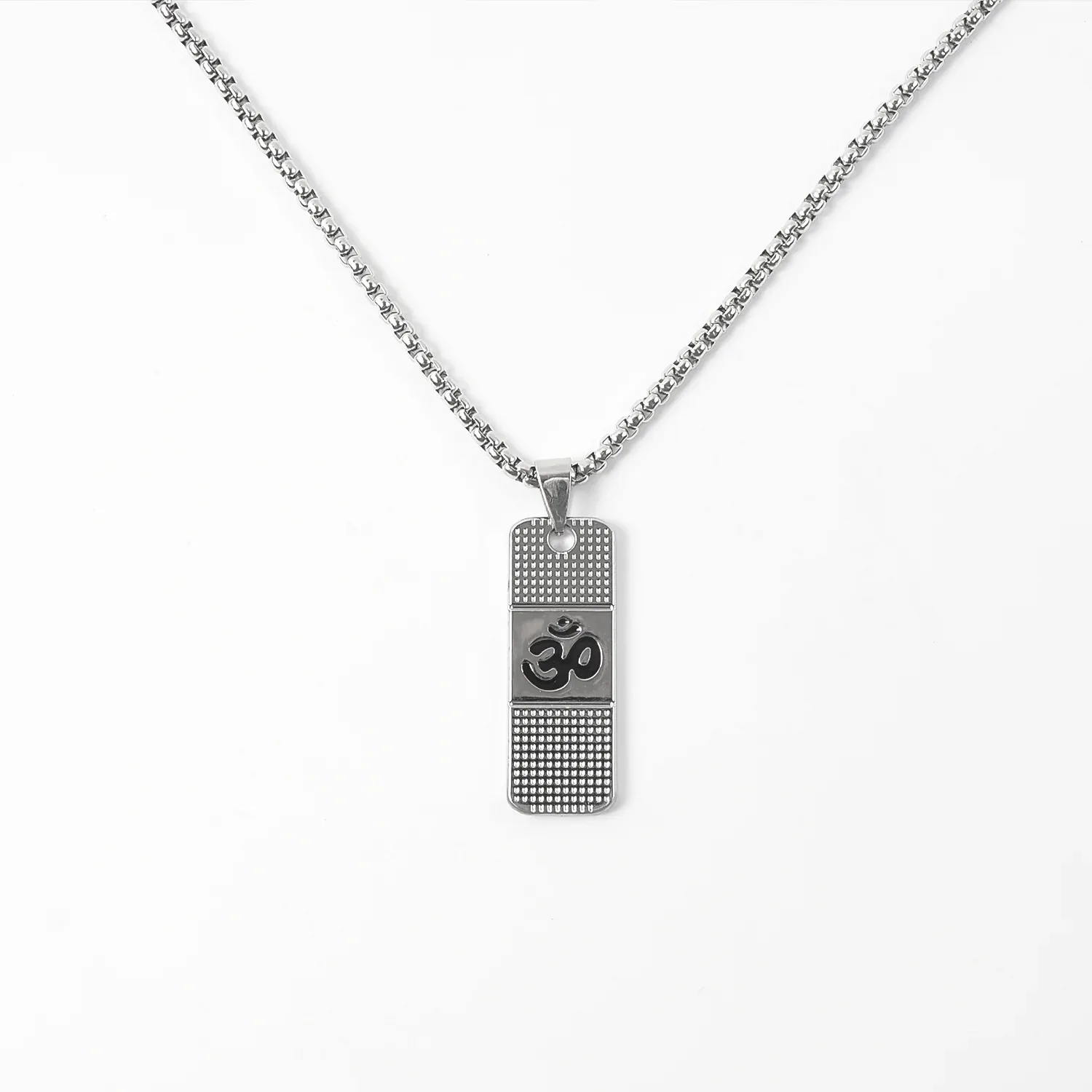 OM Symbol Dotted Locket Pendant – Silver Plated Spiritual Chain - Detailed Feature View 4