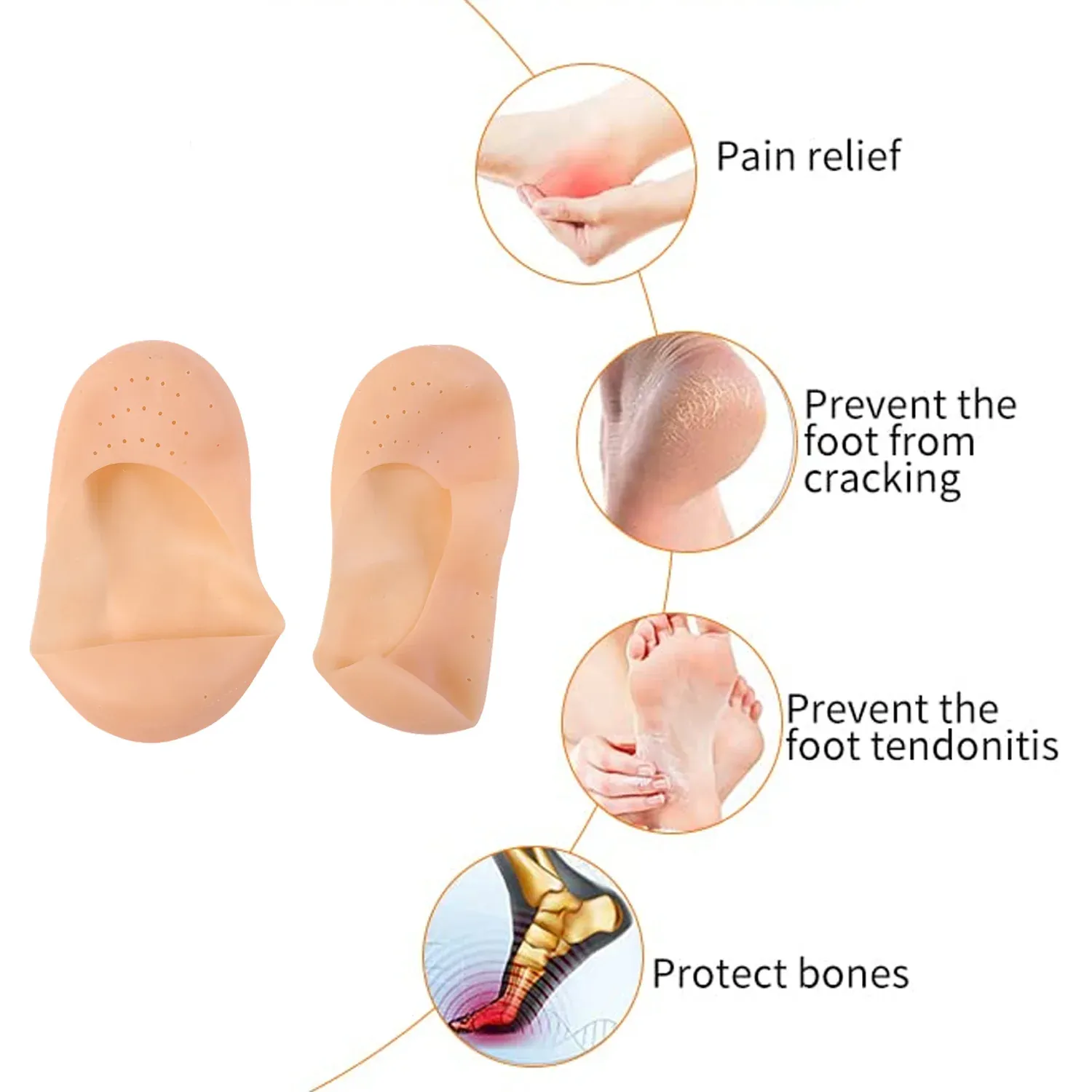Silicone Heel Protector Socks – Soft Gel Relief for Cracked Heels - Detailed Feature View 5