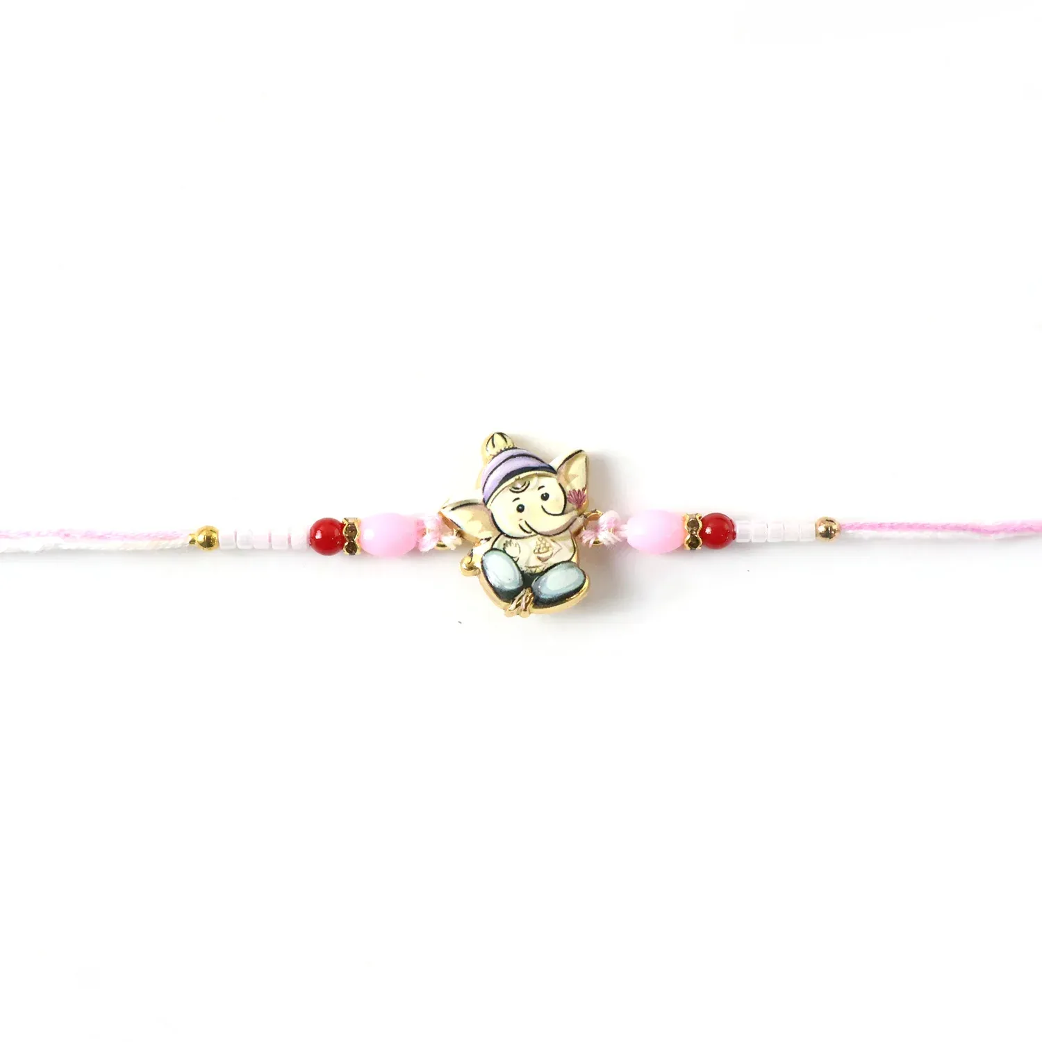 Ganesha Rakhi – Beautiful Pink and Red Beads for Raksha Bandhan - Detailed Feature View 5