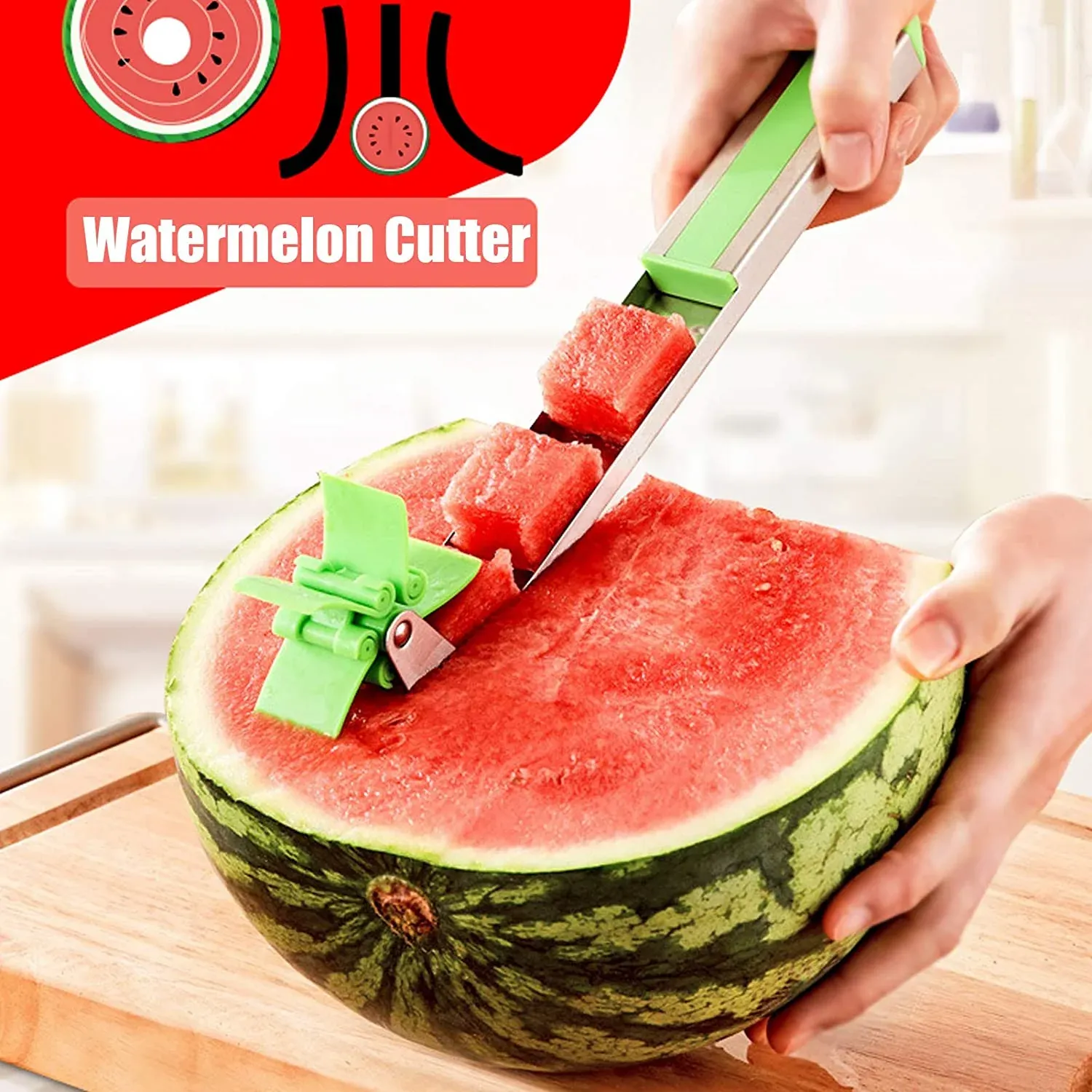 Watermelon Cutter – Stainless Steel Windmill Slicer for Cubes | Quickslice - Detailed Feature View 3
