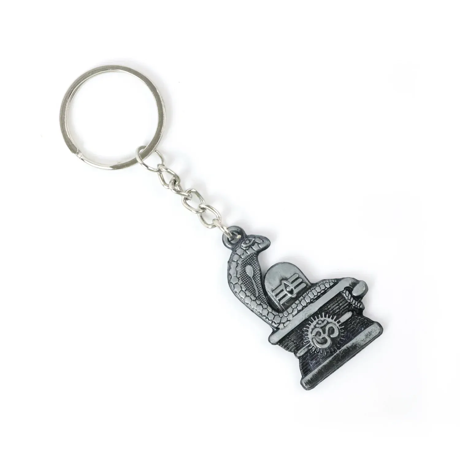 Shivling Keychain – Elegant Silver Metal Design with Snake Motif - Detailed Feature View 4
