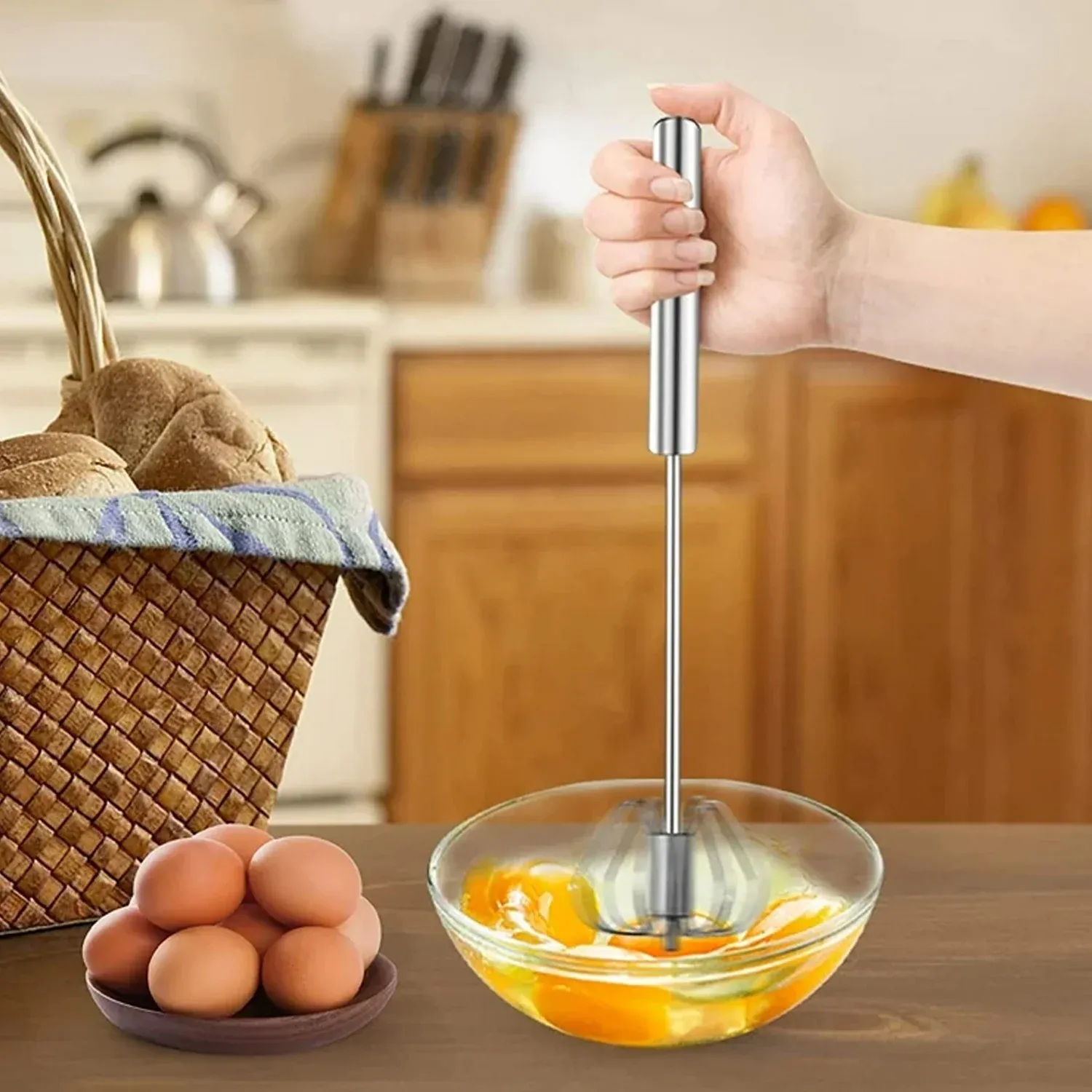Stainless Steel Egg Whisk – Hand Push Rotary | Quickslice - Detailed Feature View 8
