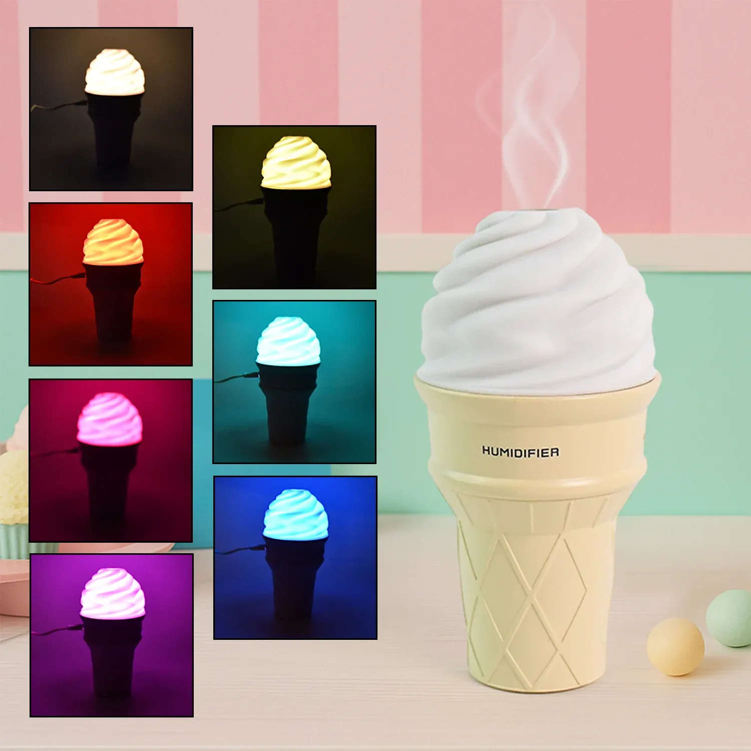 Ice Cream Cone Humidifier – Portable Air Freshener with LED - Detailed Feature View 5